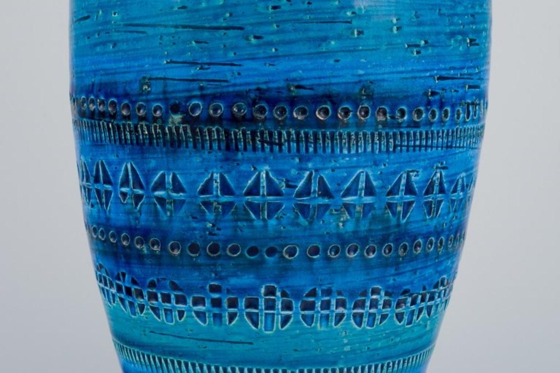Italian Aldo Londi for Bitossi, Italy. Large ceramic vase with azure blue glaze. For Sale