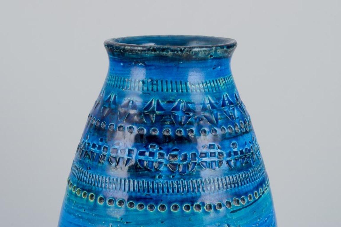 Glazed Aldo Londi for Bitossi, Italy. Large ceramic vase with azure blue glaze. For Sale