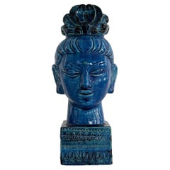 Aldo Londi for Bitossi Kwan Yin Buddha Rimini Blu, Italy, 1970s