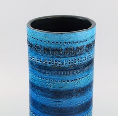 Aldo Londi for Bitossi, Large Cylindrical Vase in Rimini-Blue Glazed Ceramics