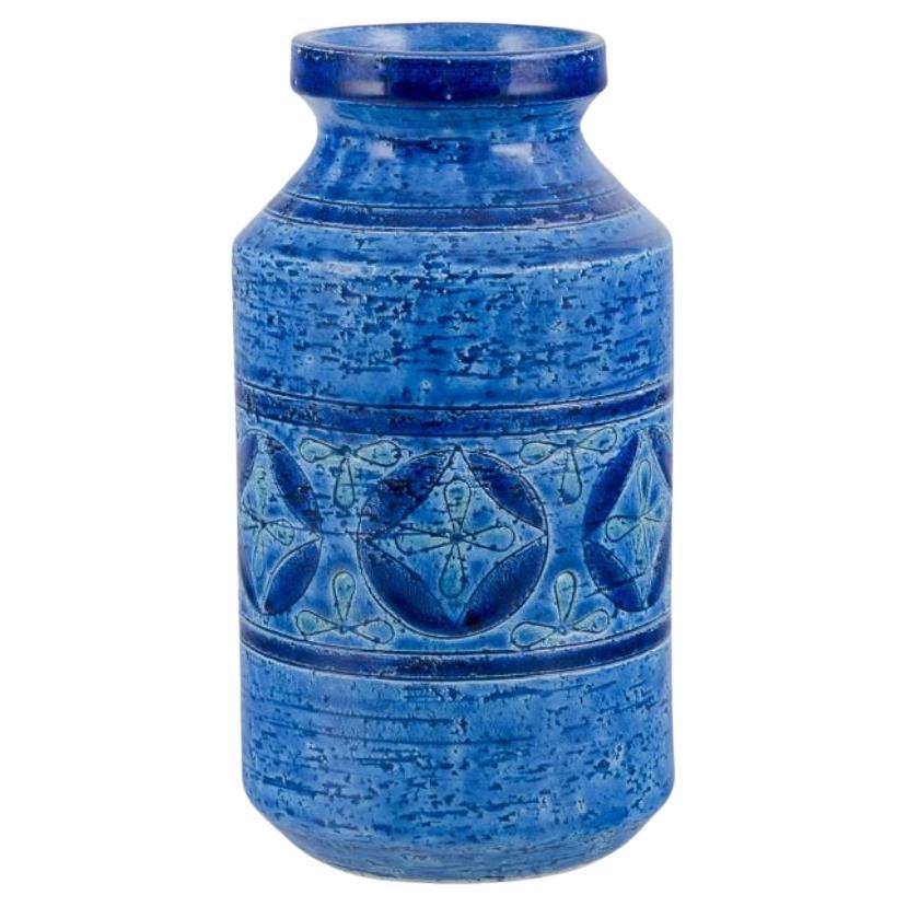 Aldo Londi for Bitossi. Large vase in Rimini blue glazed ceramic.