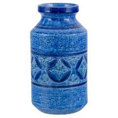 Aldo Londi for Bitossi. Large vase in Rimini blue glazed ceramic.