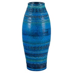 Aldo Londi for Bitossi, Large Vase in Rimini Blue Glazed Ceramic with Patterns