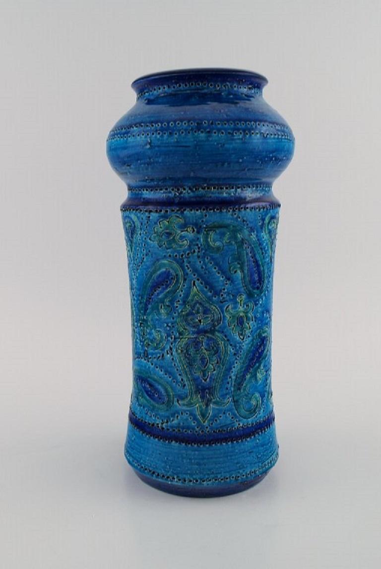 Mid-Century Modern Aldo Londi for Bitossi, Large Vase in Rimini-Blue Glazed Ceramics, 1960s