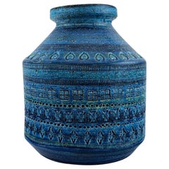 Aldo Londi for Bitossi, Large Vase in Rimini Blue Glazed Ceramics, 1960s