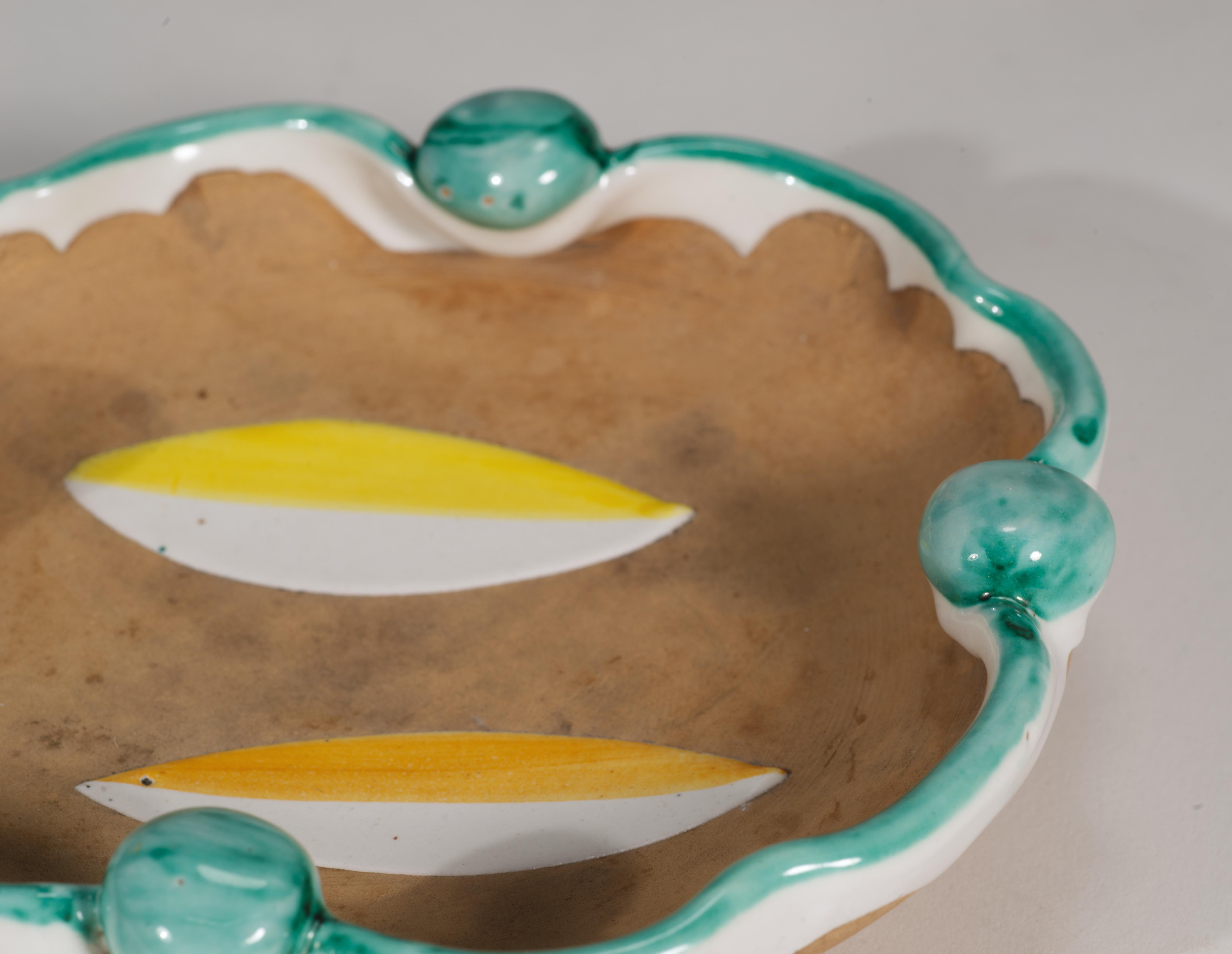 Cuenco o cenicero de mayólica Aldo Londi para Bitossi, Decoración de hojas, Italia Años 60 Italiano en venta