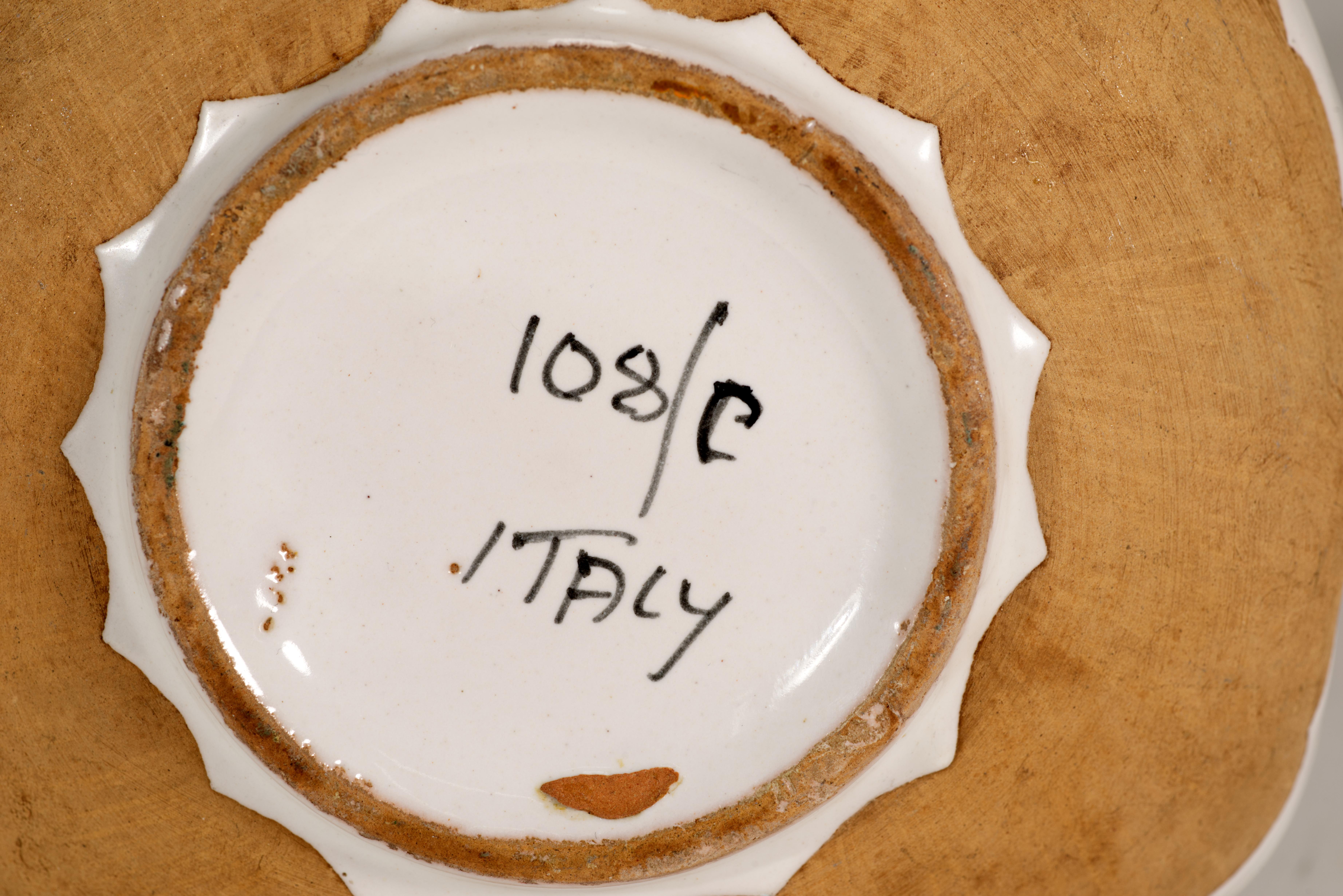 Cuenco o cenicero de mayólica Aldo Londi para Bitossi, Decoración de hojas, Italia Años 60 Glaseado en venta