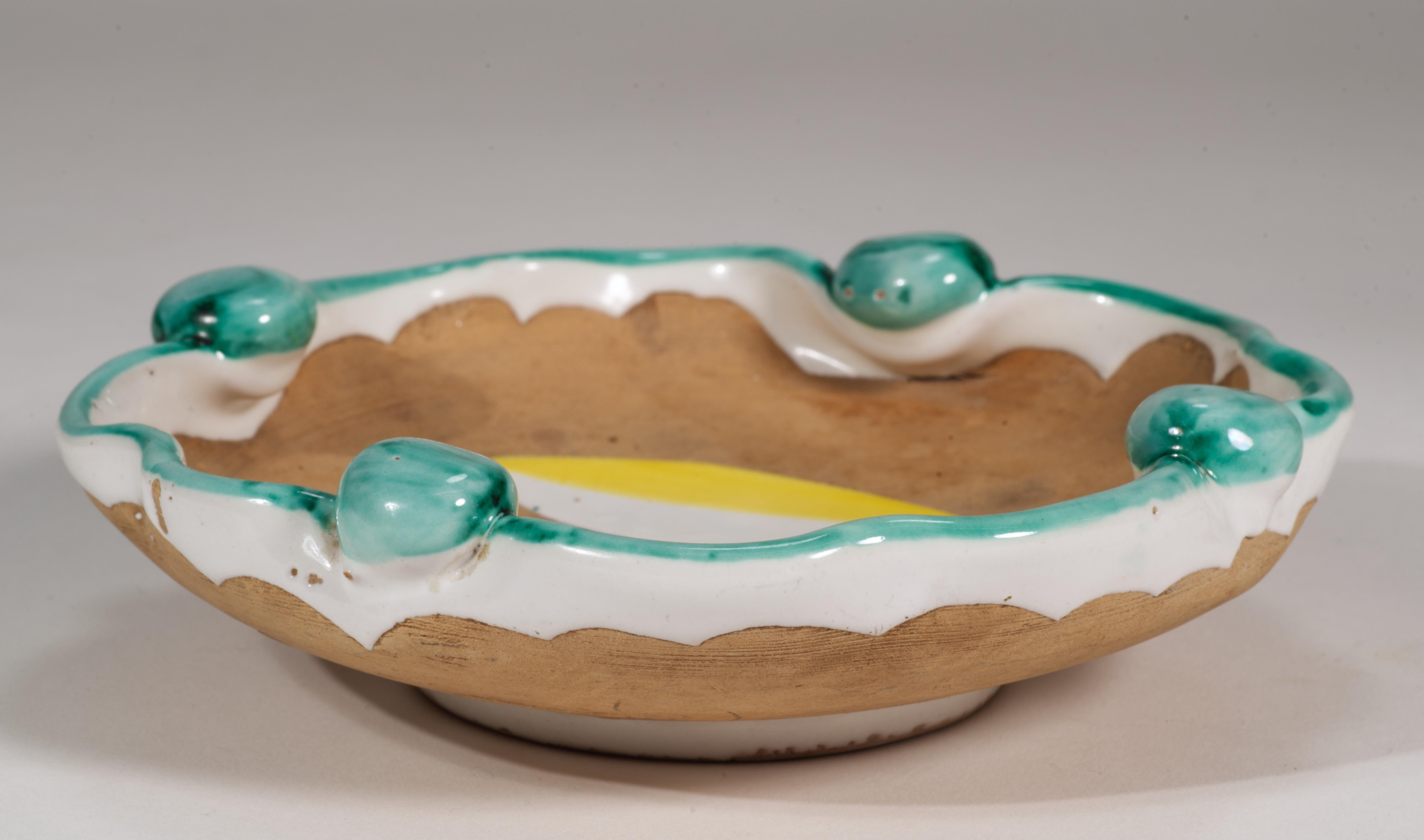 Cuenco o cenicero de mayólica Aldo Londi para Bitossi, Decoración de hojas, Italia Años 60 siglo XX en venta