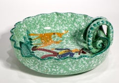 Aldo Londi for Bitossi Majolica Bowl Tray Country Scene Decor 1950s-1960s