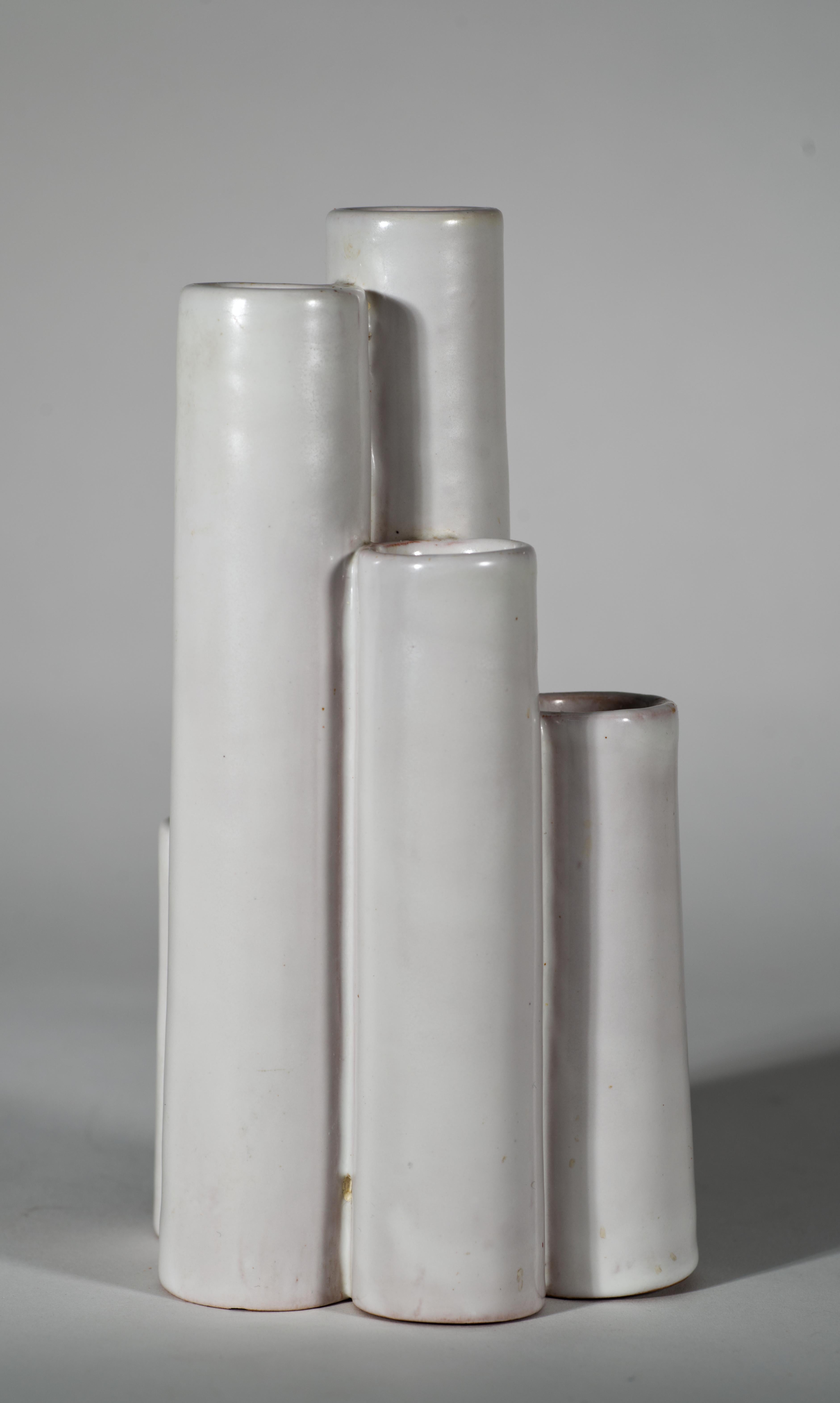 Italian Aldo Londi for Bitossi Majolica Bud Vase with 5 Stepped Cylinders, Italy 1960s For Sale
