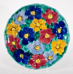 Aldo Londi for Bitossi Majolica Plate Tray Flower Decor, Italy 1950s-1960s