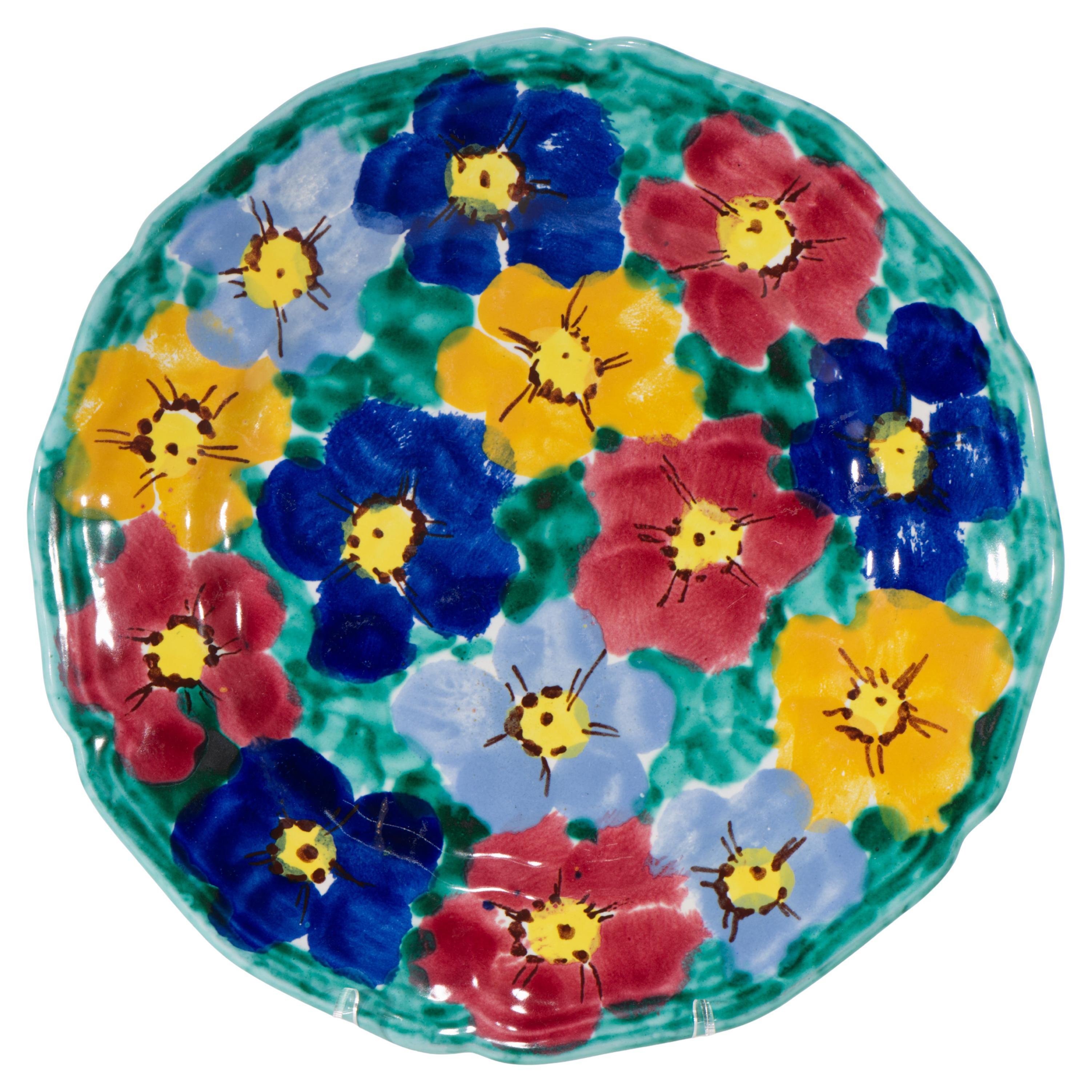 Aldo Londi for Bitossi Majolica Plate Tray Flower Decor, Italy 1950s-1960s en vente