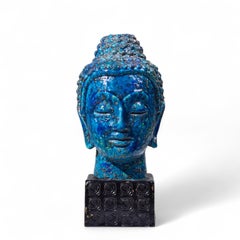 Aldo Londi for Bitossi Mid Century Blue Buddha Bust