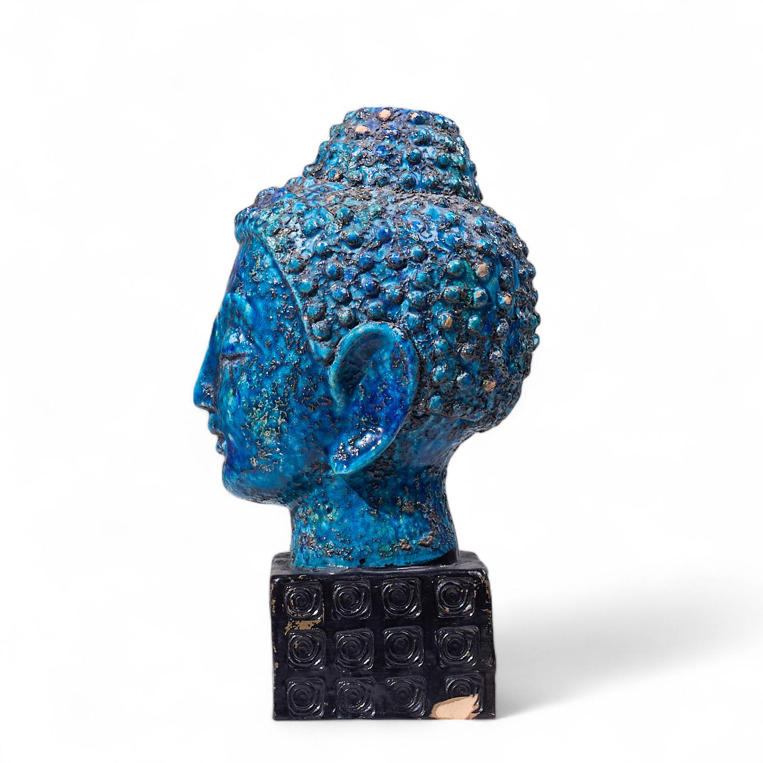 Italiano Aldo Londi per Bitossi Busto di Buddha blu del Medioevo in vendita
