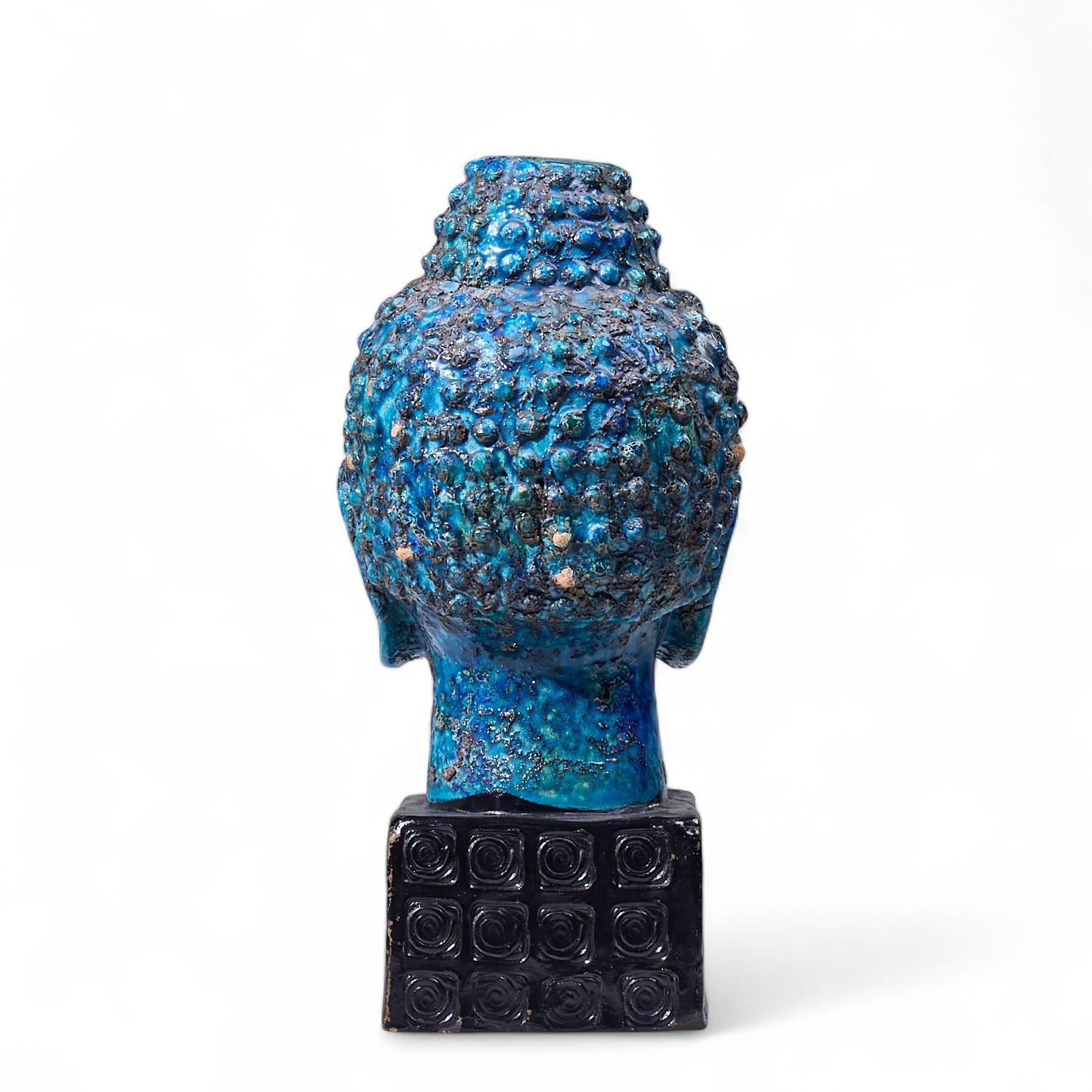 XX secolo Aldo Londi per Bitossi Busto di Buddha blu del Medioevo in vendita