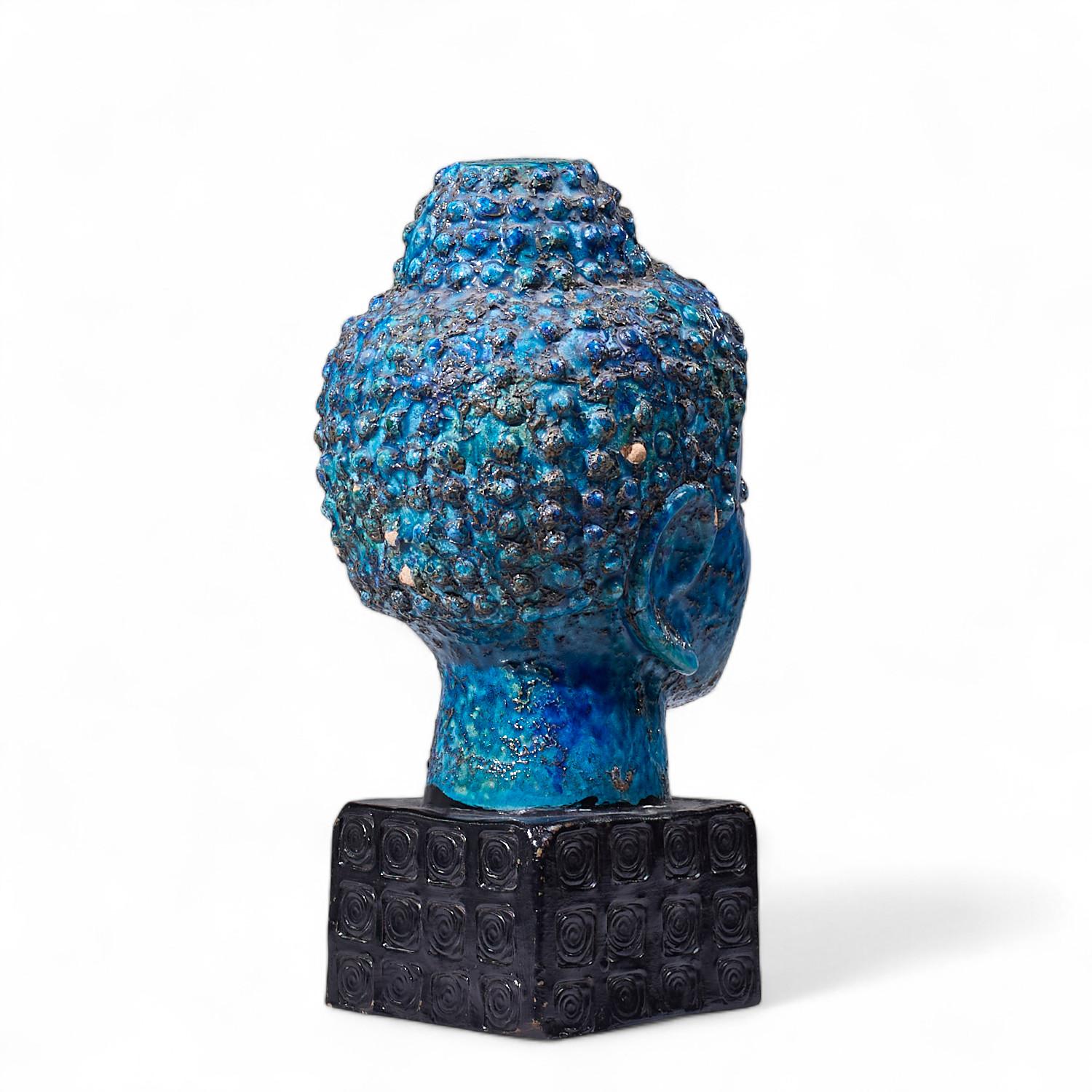 Ceramica Aldo Londi per Bitossi Busto di Buddha blu del Medioevo in vendita