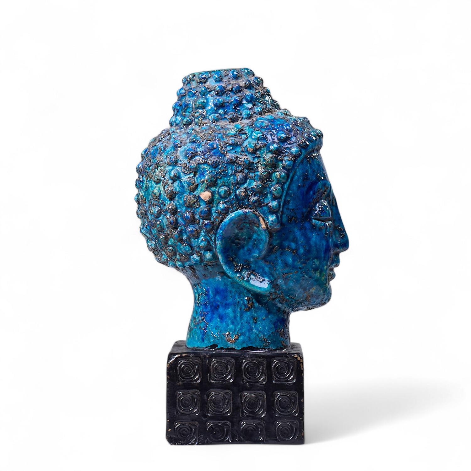 Aldo Londi per Bitossi Busto di Buddha blu del Medioevo in vendita 1