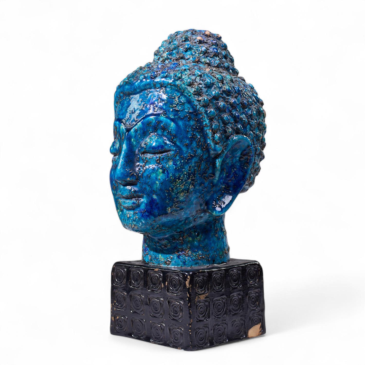Aldo Londi per Bitossi Busto di Buddha blu del Medioevo in vendita 2