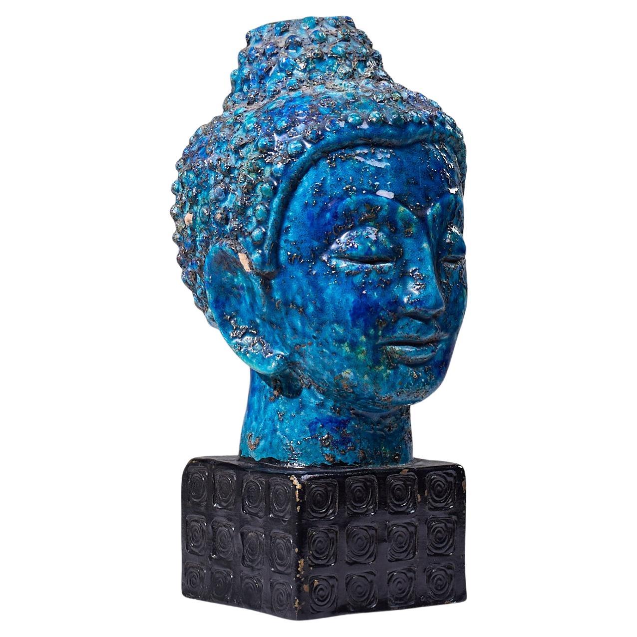 Aldo Londi per Bitossi Busto di Buddha blu del Medioevo in vendita