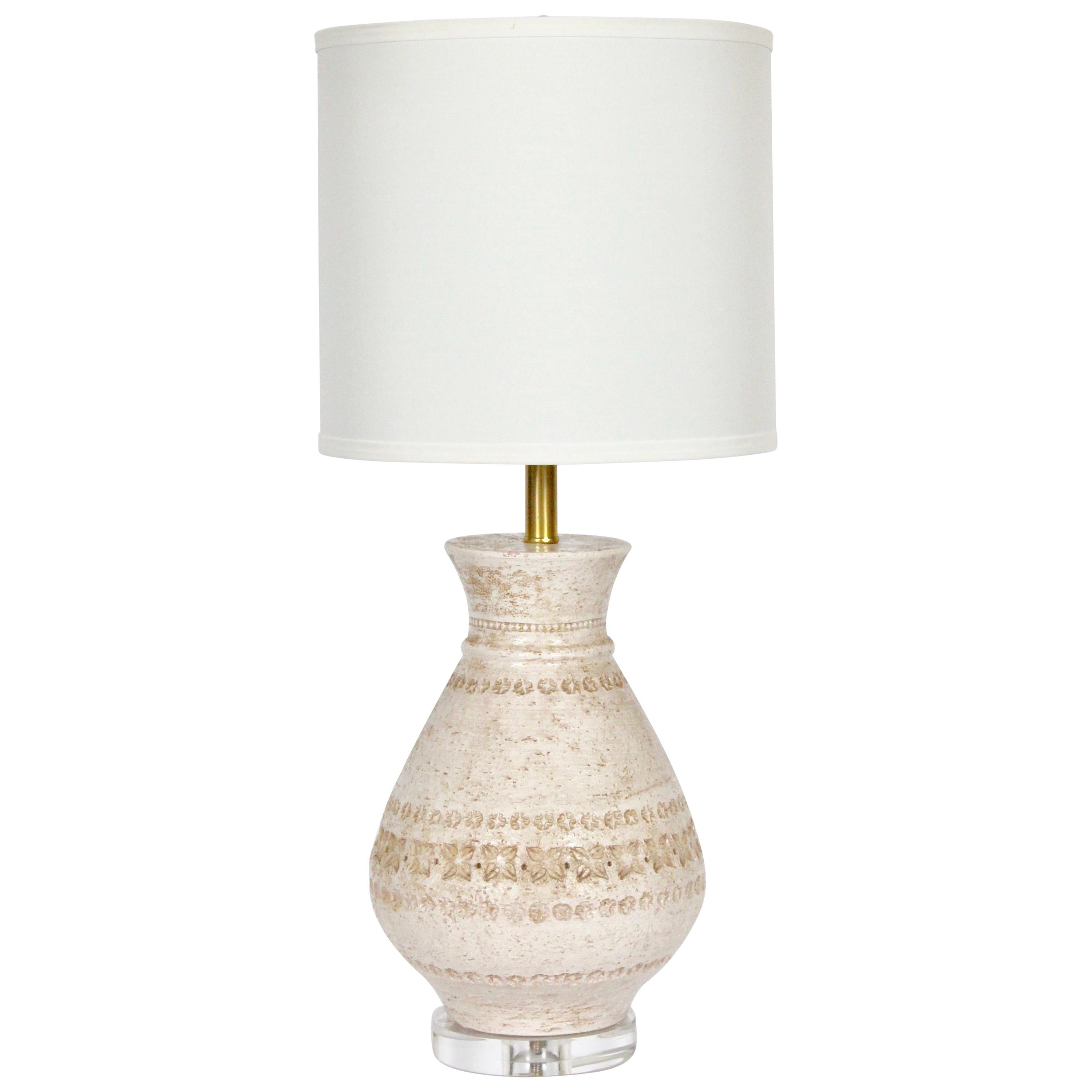 Aldo Londi for Bitossi Imprinted Cream and Off White Glazed Pottery Table Lamp