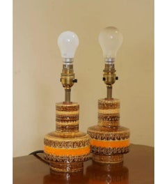 Aldo Londi for Bitossi Pair of Italian Orange & Brown Ceramic Lamps
