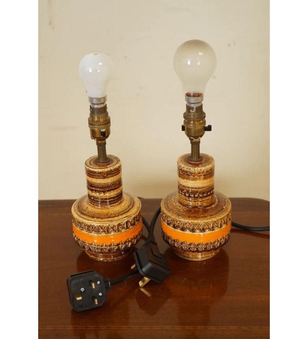 20th Century Aldo Londi for Bitossi Pair of Italian Orange & Brown Ceramic Lamps For Sale