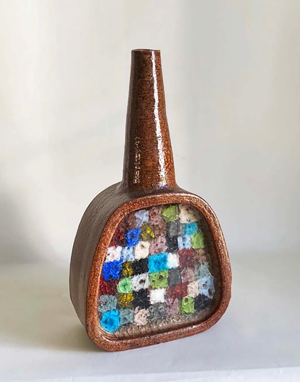 Mid-20th Century Aldo Londi for Bitossi Pottery and Fused Glass Fritte Series Vase