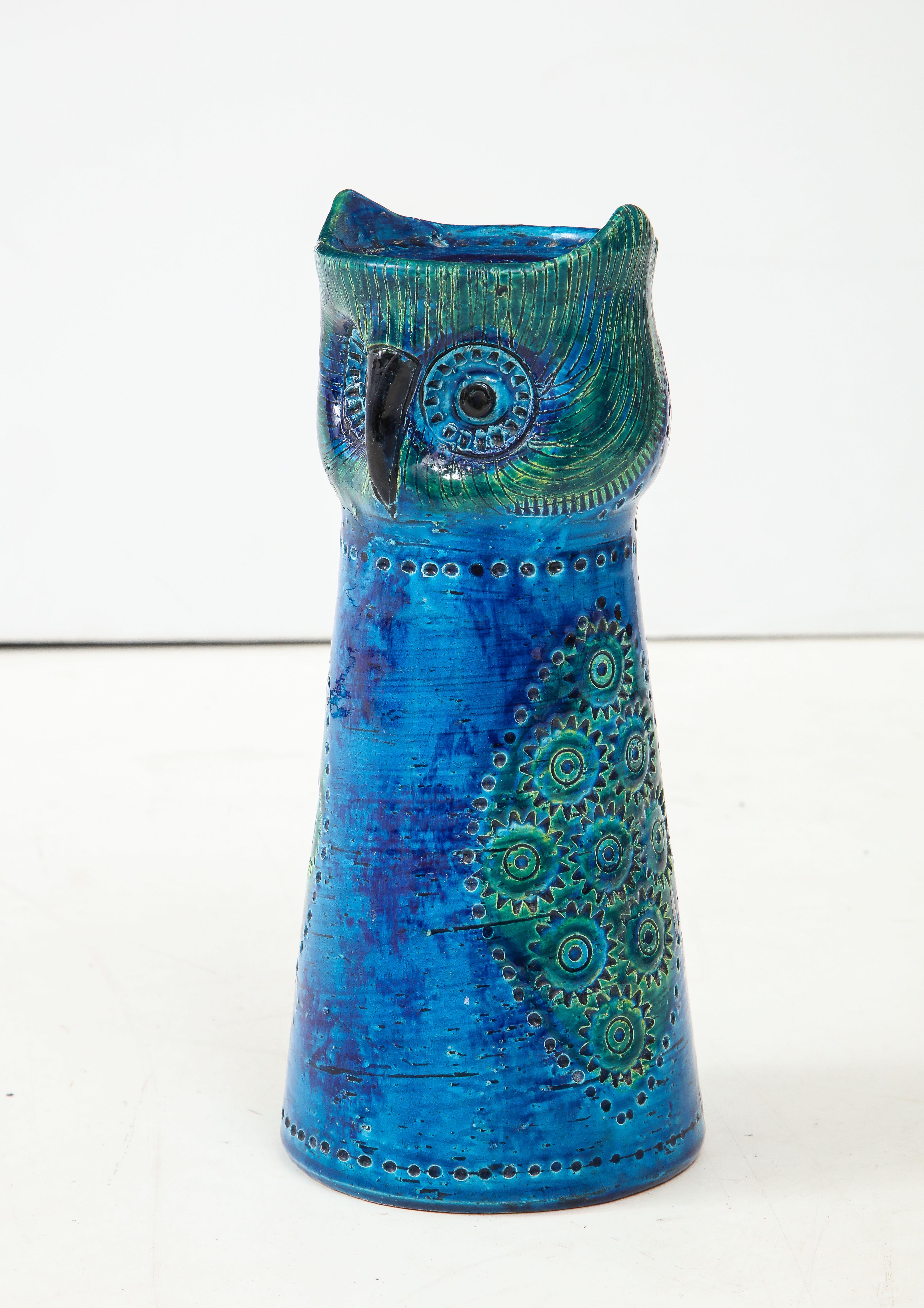 1960s Aldo Londi for Bitossi blue pottery owl distributed by Rosenthal Netter.