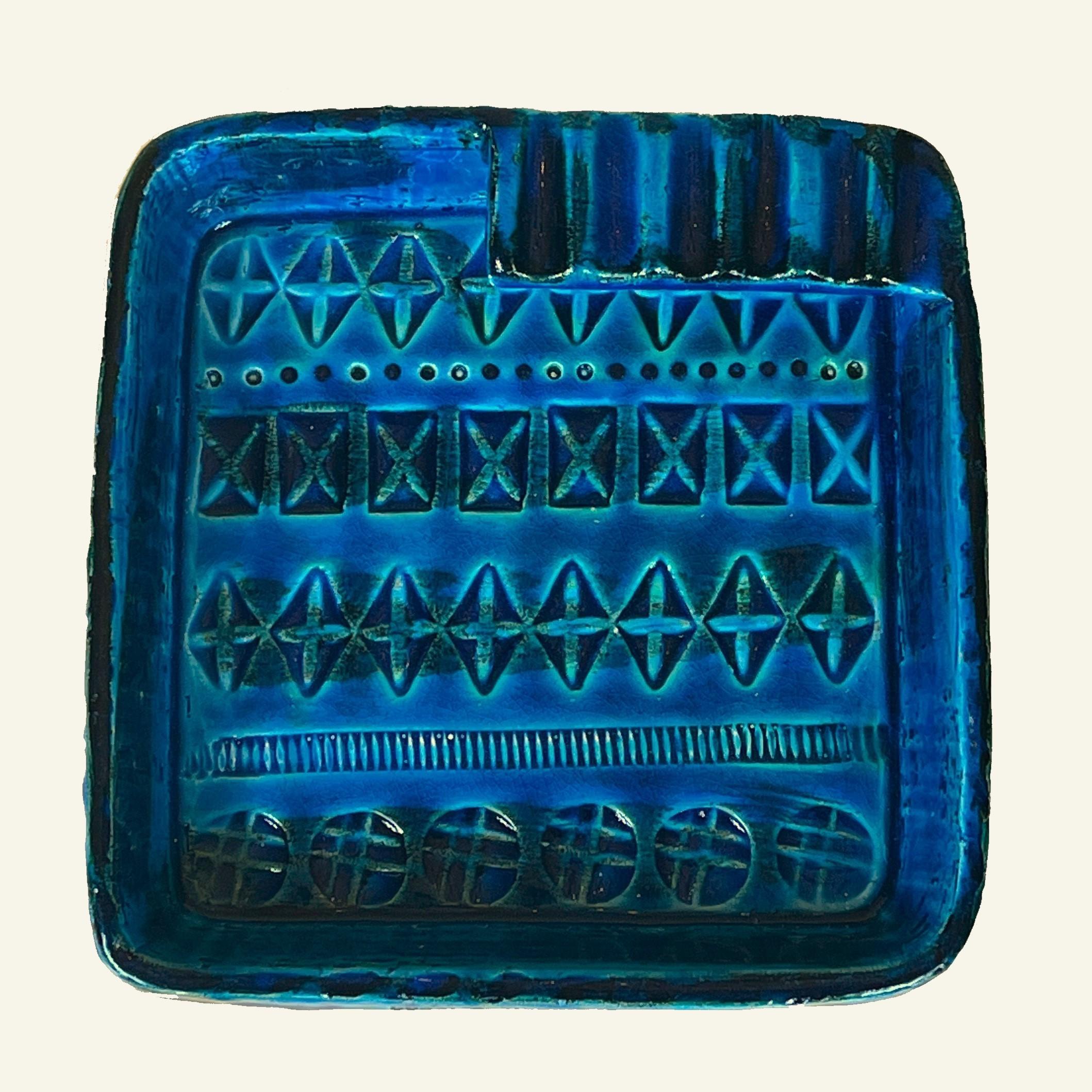 Français Aldo Londi for Bitossi - Rare Square Ashtray In Rimini Blu - 1960s en vente