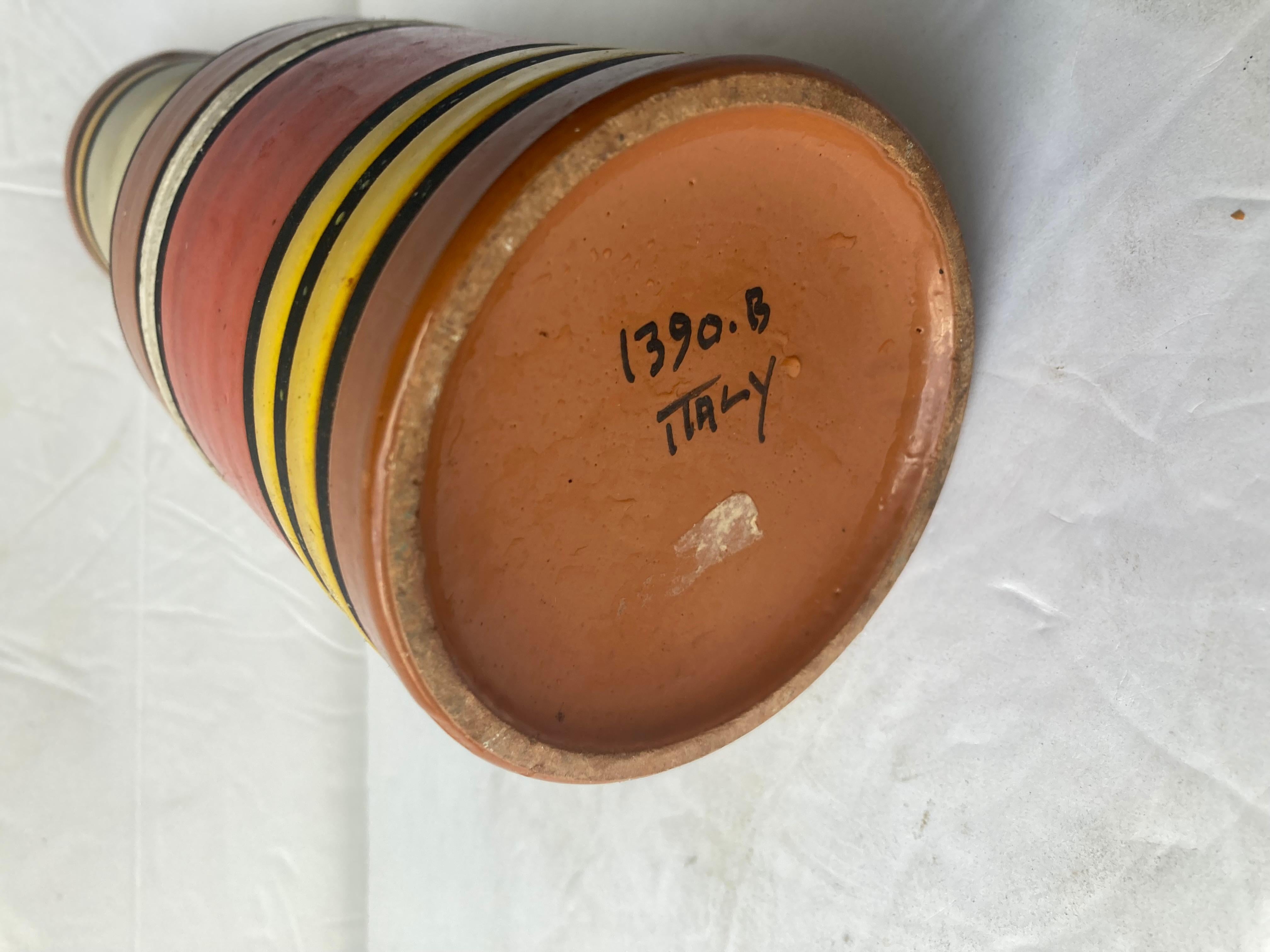 Very nice and colorful Londi, Cambogia striped ceramic / pottery vase. Marked. 1950/60.
