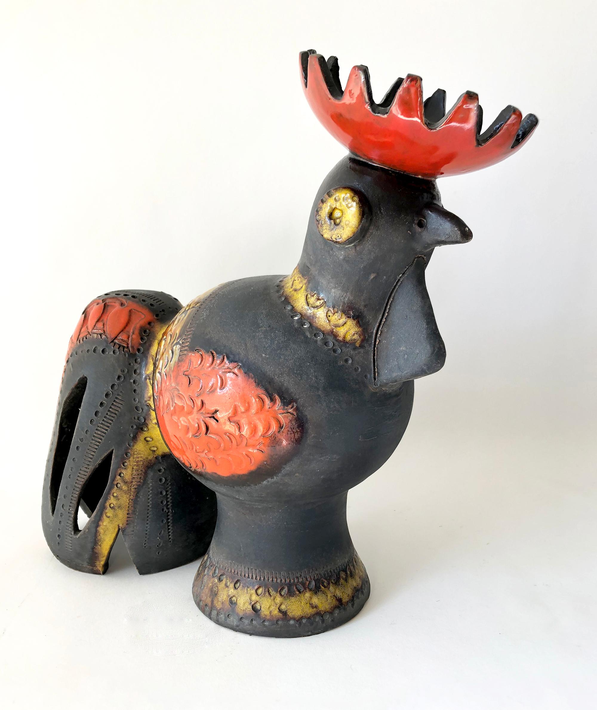 Aldo Londi for Bitossi rooster ceramic sculpture, circa 1960s. Rooster measures 12.5