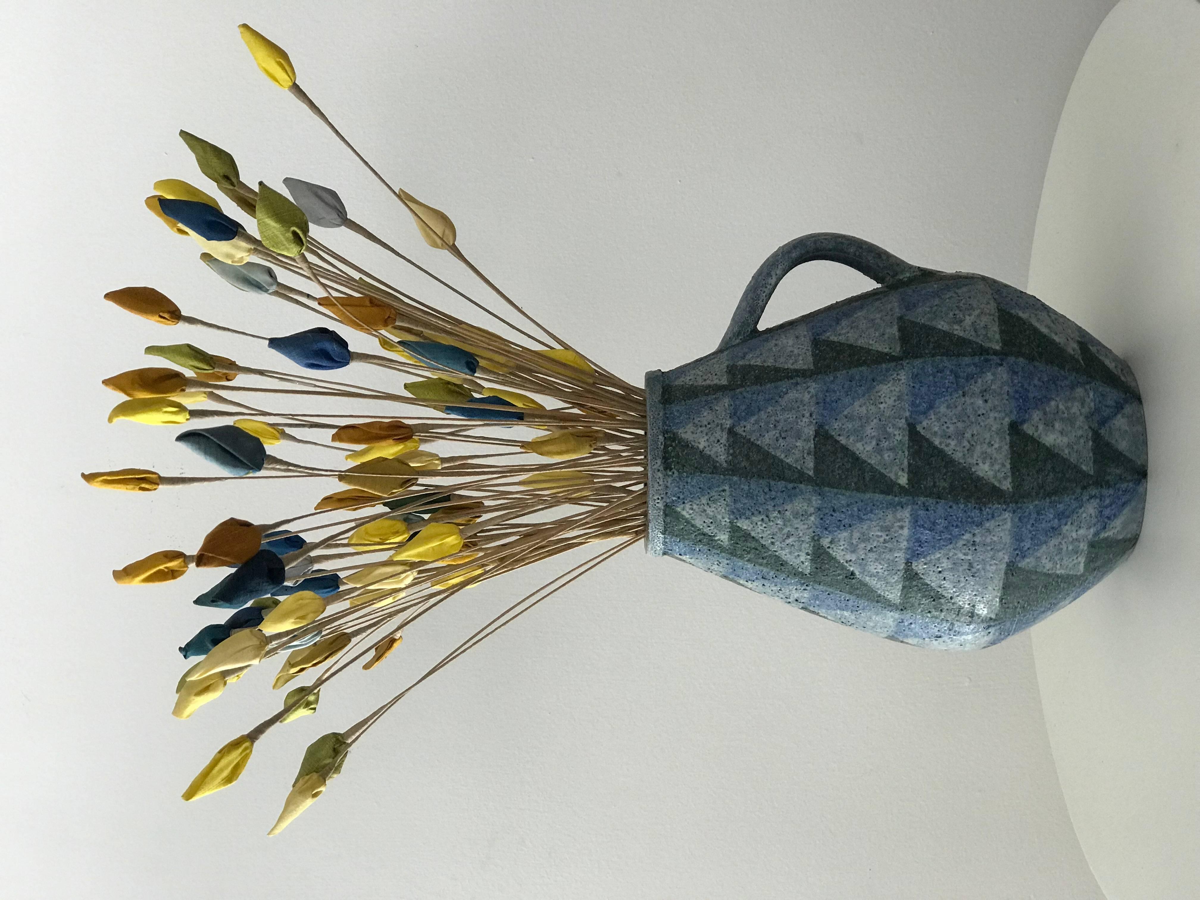Aldo Londi for Bitossi Raymor Modernist Ceramic Jug or Vase & Faux Flower Spray 3