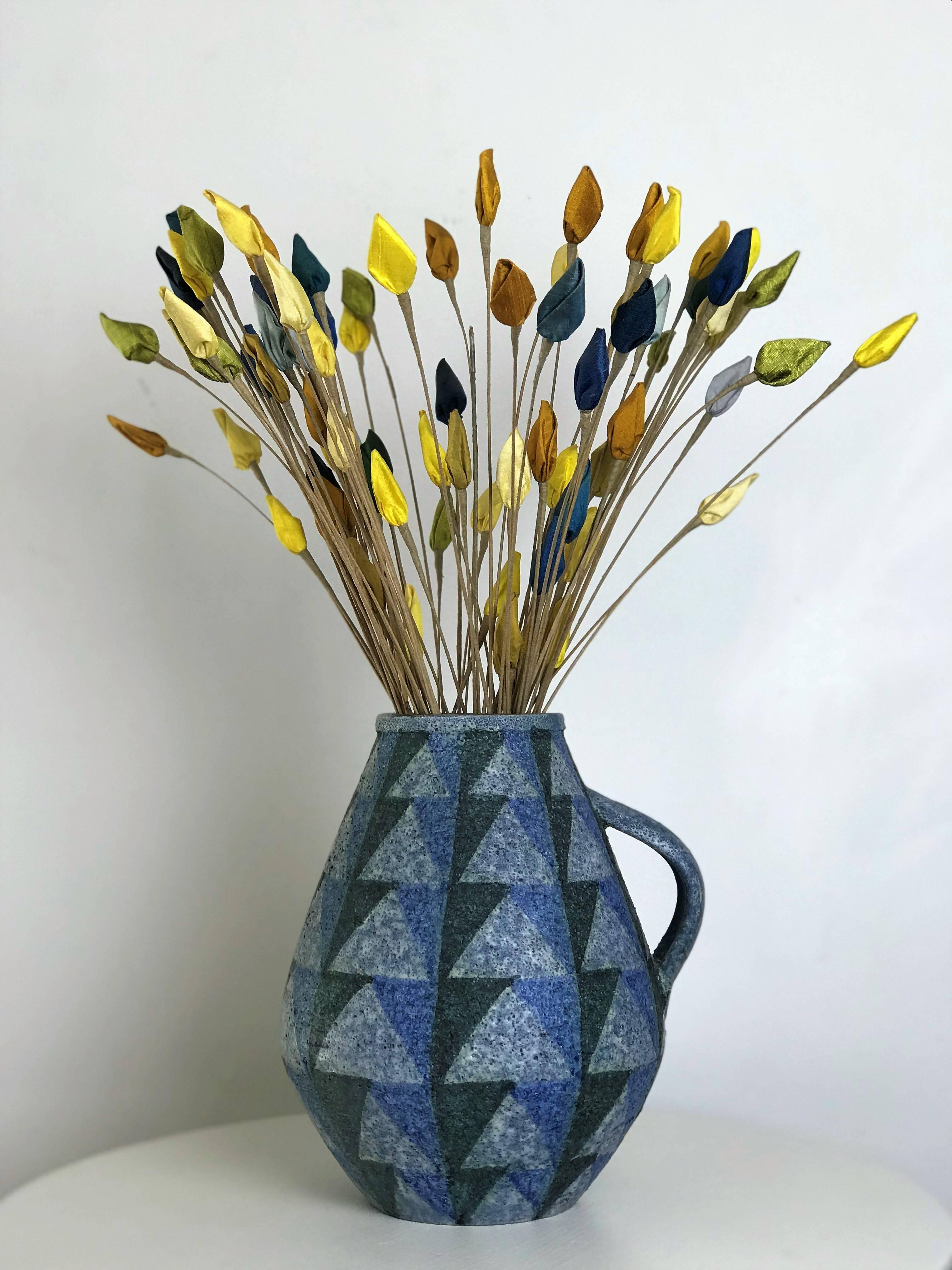 Aldo Londi for Bitossi Raymor Modernist Ceramic Jug or Vase & Faux Flower Spray 5