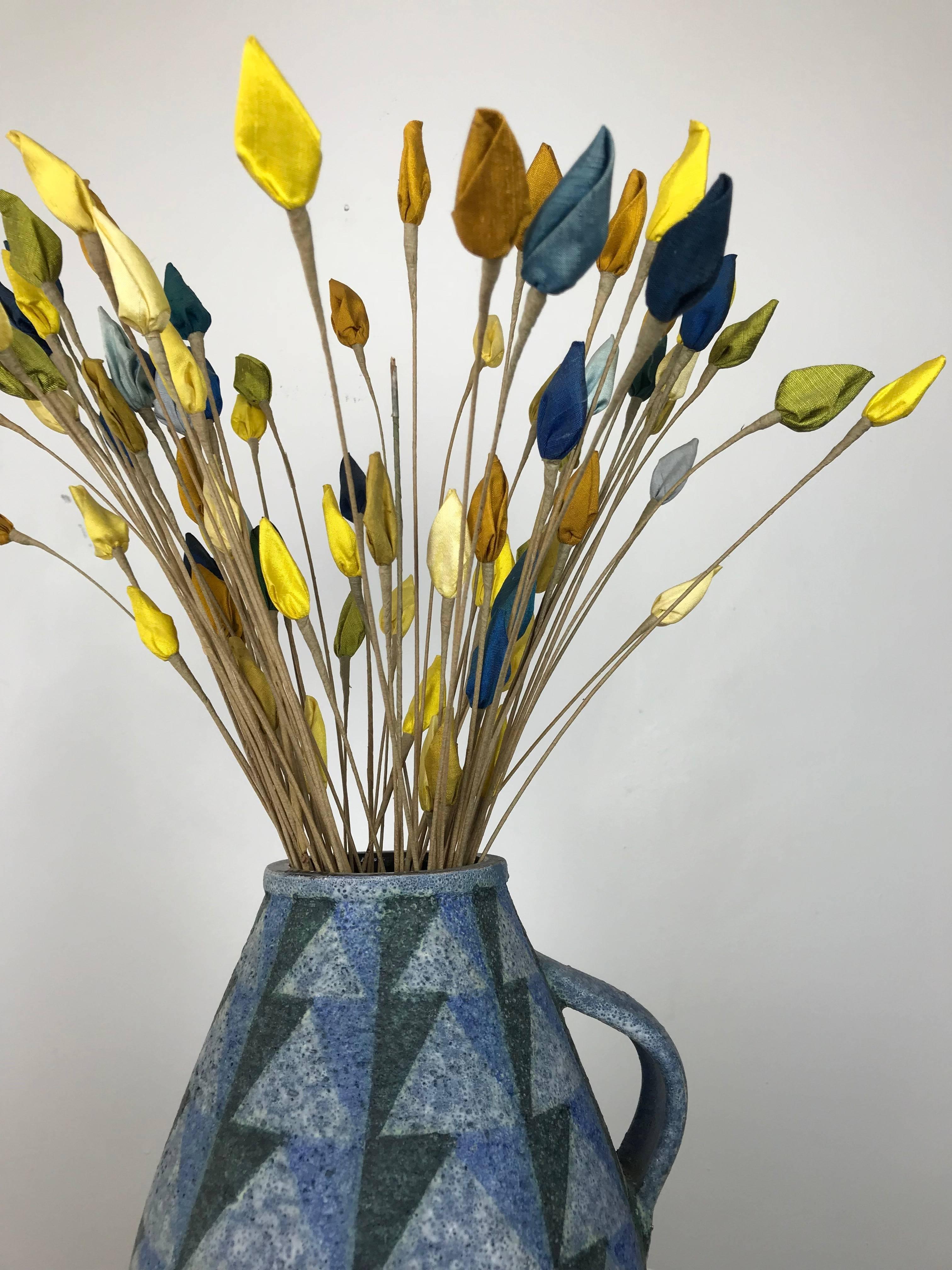 Mid-Century Modern Aldo Londi for Bitossi Raymor Modernist Ceramic Jug or Vase & Faux Flower Spray