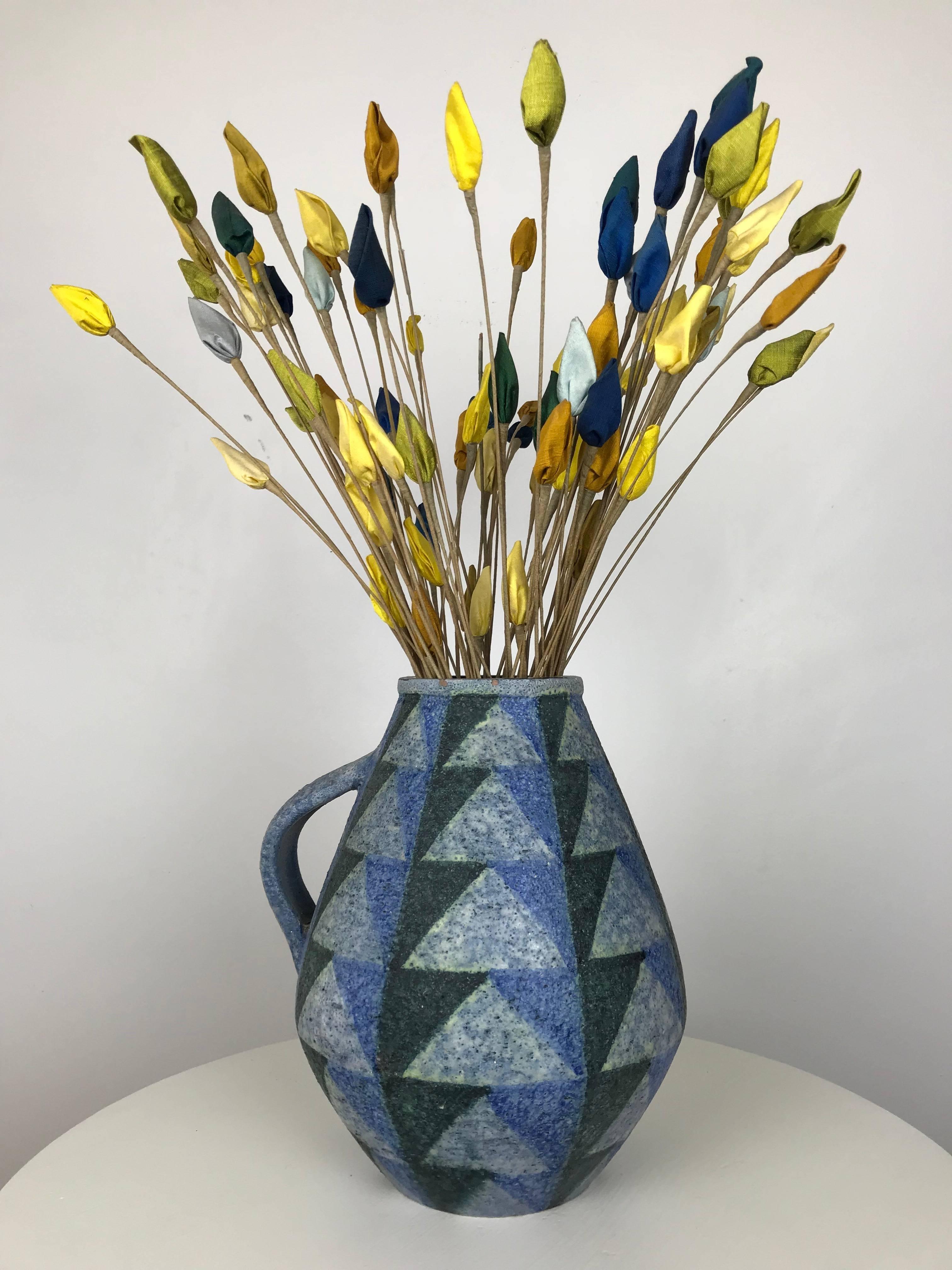 Mid-20th Century Aldo Londi for Bitossi Raymor Modernist Ceramic Jug or Vase & Faux Flower Spray