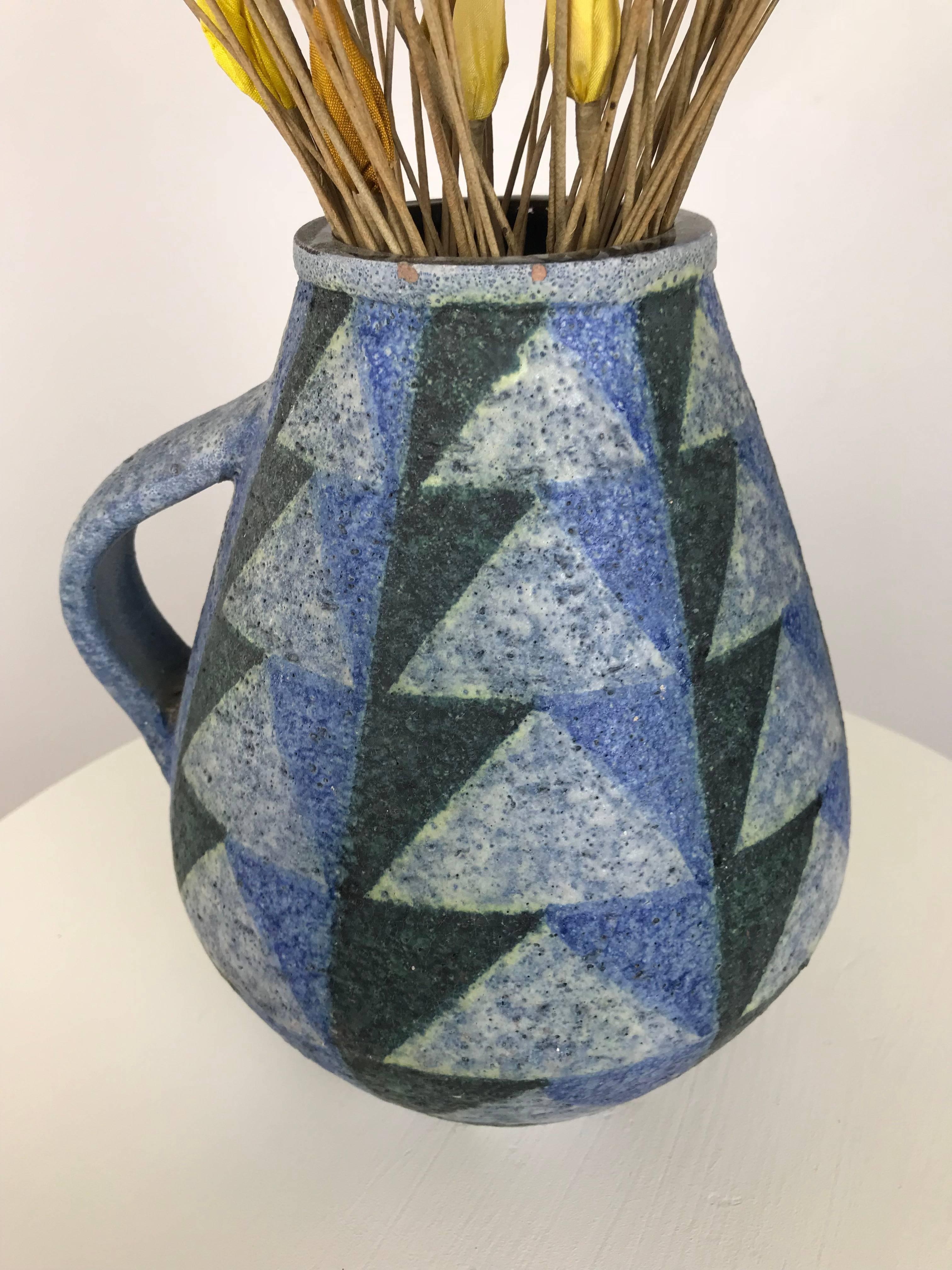 Aldo Londi for Bitossi Raymor Modernist Ceramic Jug or Vase & Faux Flower Spray 1