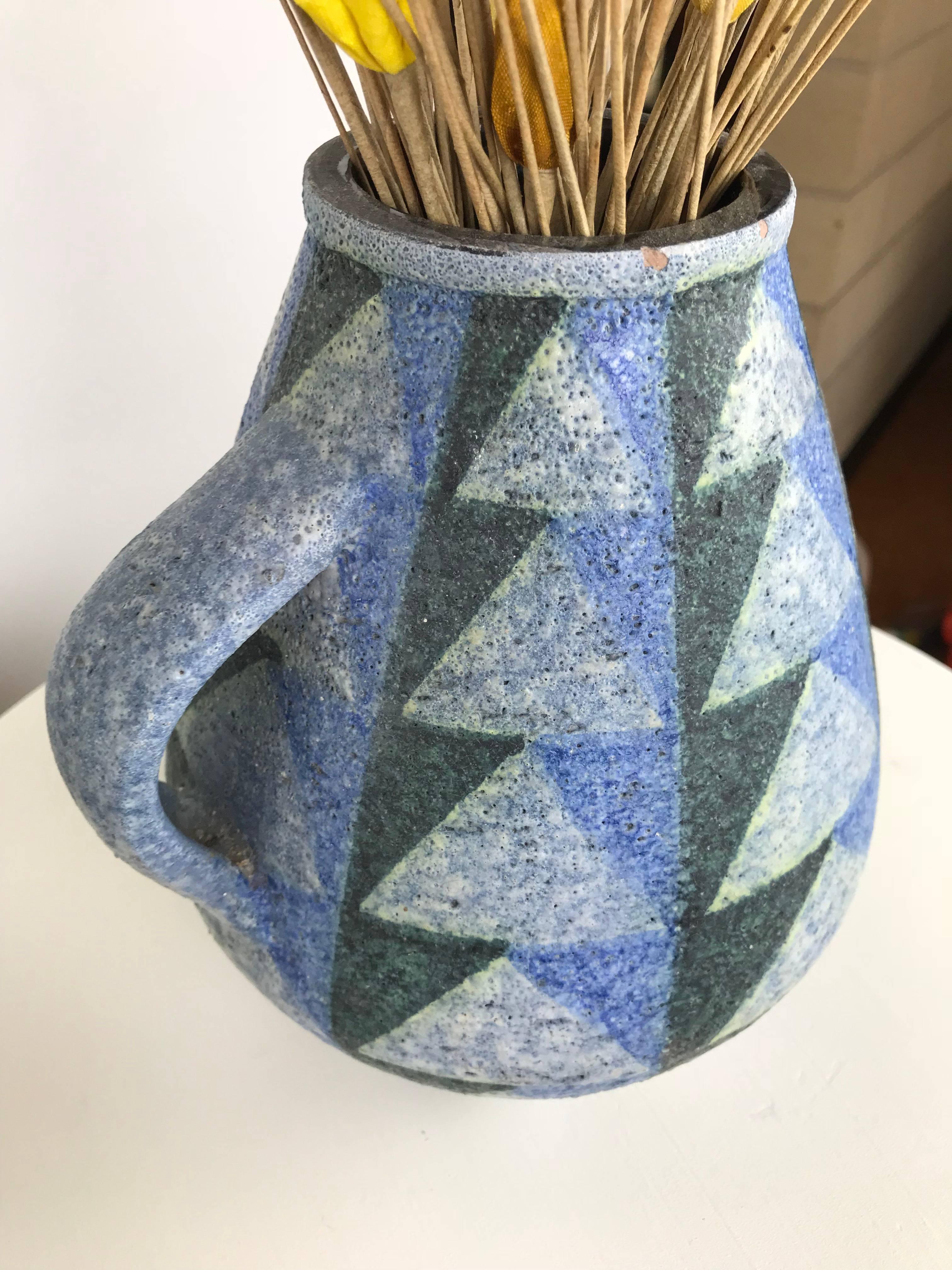 Aldo Londi for Bitossi Raymor Modernist Ceramic Jug or Vase & Faux Flower Spray 2