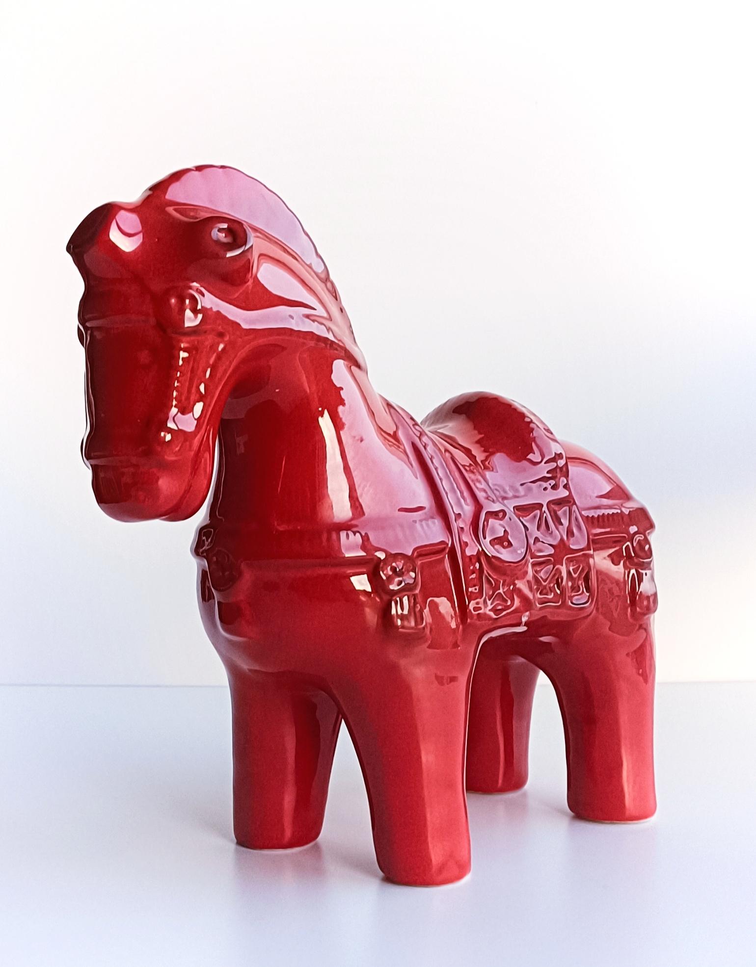 Mid-Century Modern Aldo Londi for Bitossi Red Glaze Large Ceramic Horse