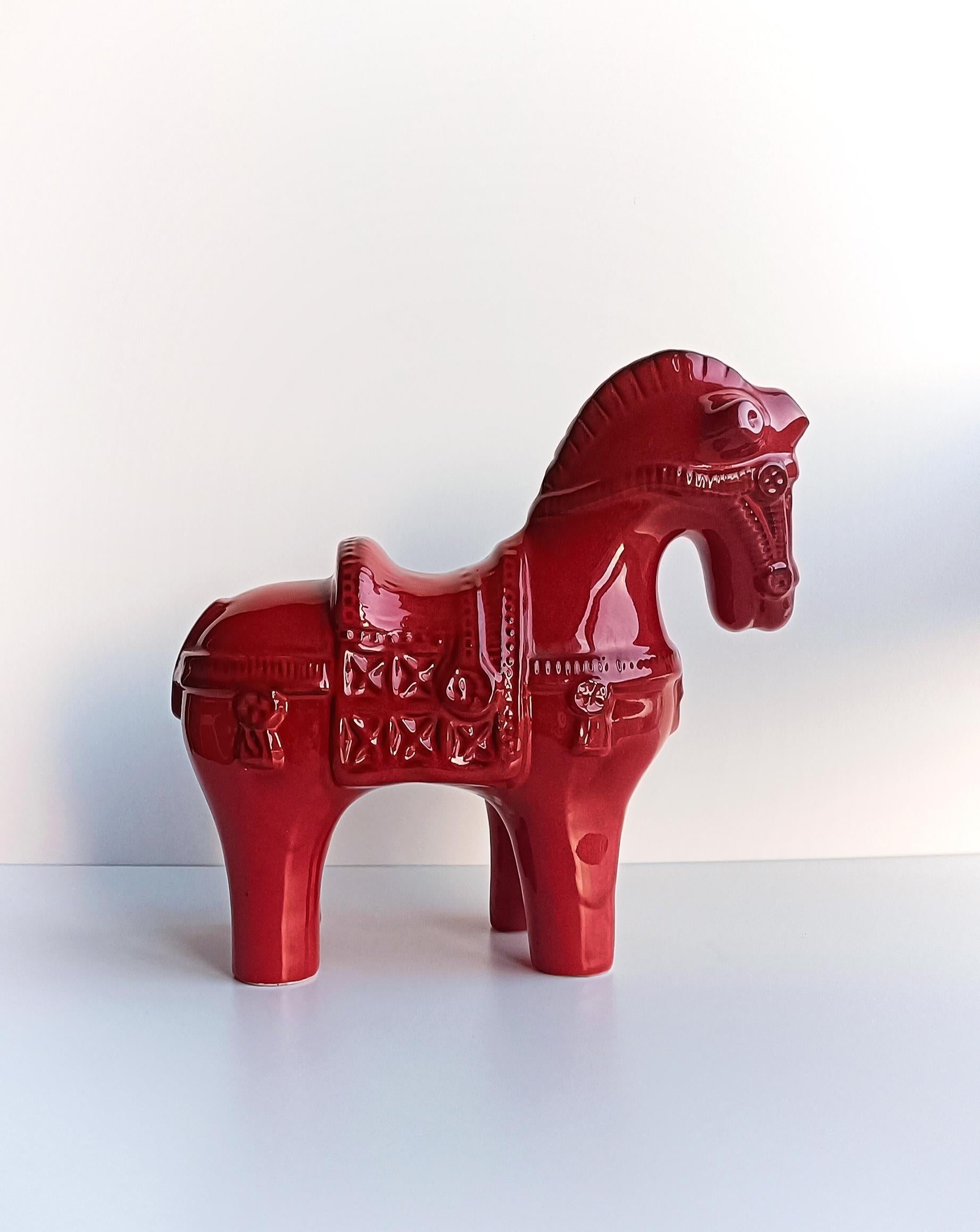 Italian Aldo Londi for Bitossi Red Glaze Large Ceramic Horse 