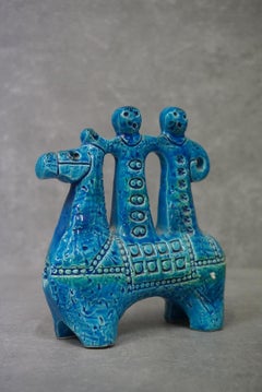 Aldo Londi for Bitossi "Rimini Blu" Ceramic Horse Riders Sculpture, Italy, 1950s