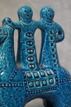 Aldo Londi for Bitossi "Rimini Blu" Ceramic Horse Riders Sculpture, Italy, 1950s