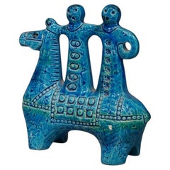 Aldo Londi for Bitossi "Rimini Blu" Ceramic Horse Riders Sculpture, Italy, 1950s