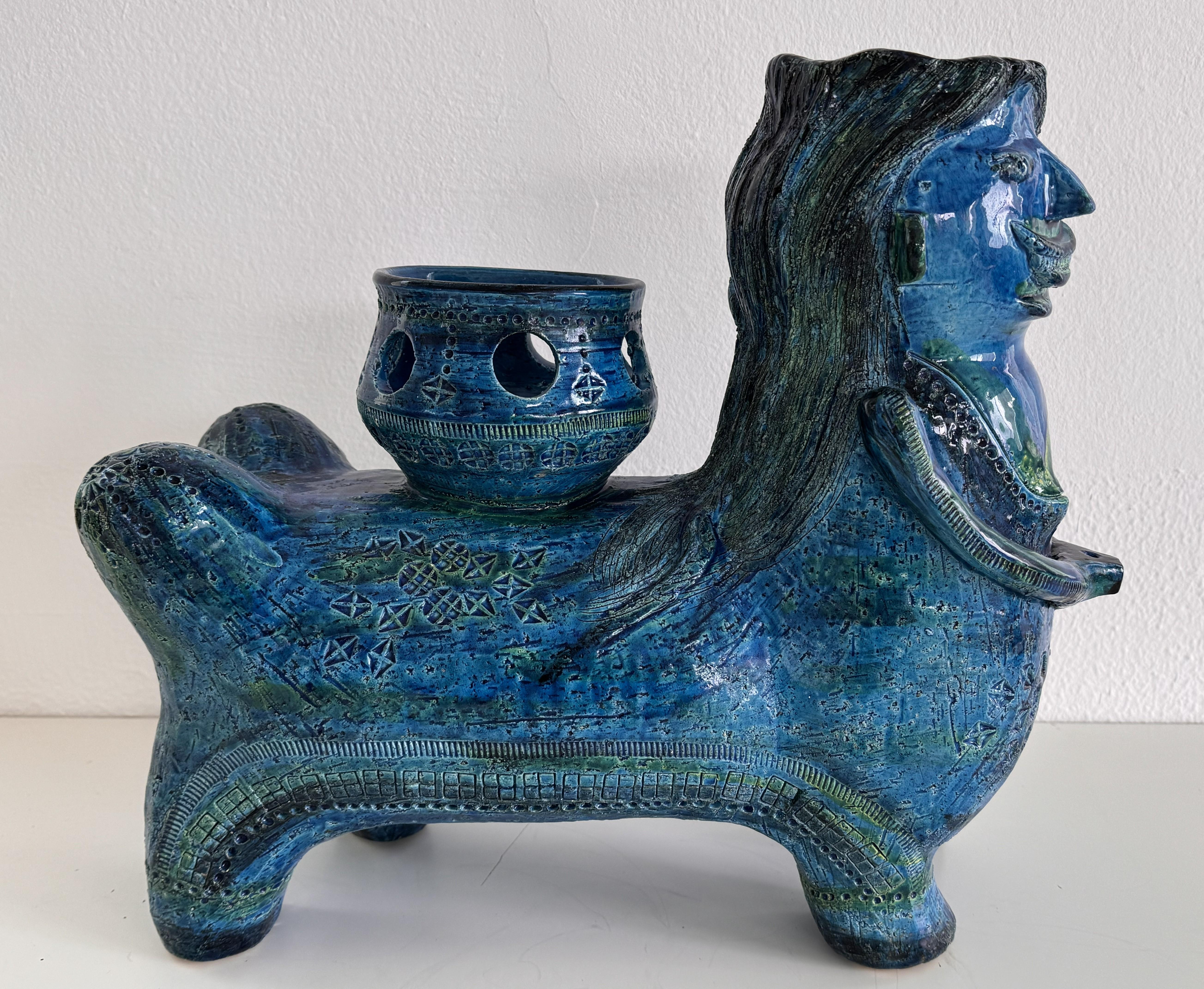 italien Aldo Londi pour Bitossi Rimini Sculpture Centaure végétal en céramique Blu, Italie, années 1960 en vente