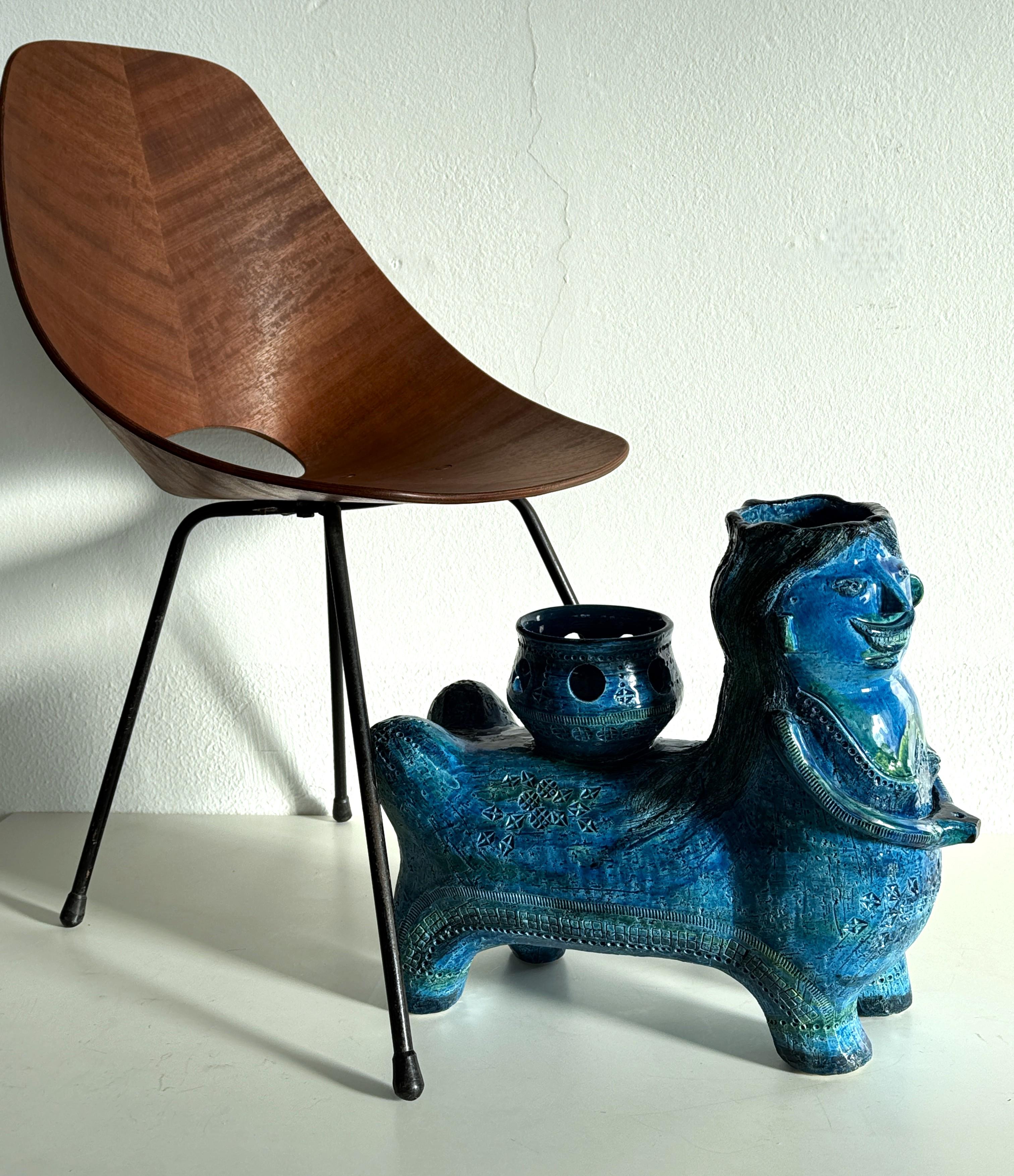 Mid-Century Modern Aldo Londi pour Bitossi Rimini Sculpture Centaure végétal en céramique Blu, Italie, années 1960 en vente
