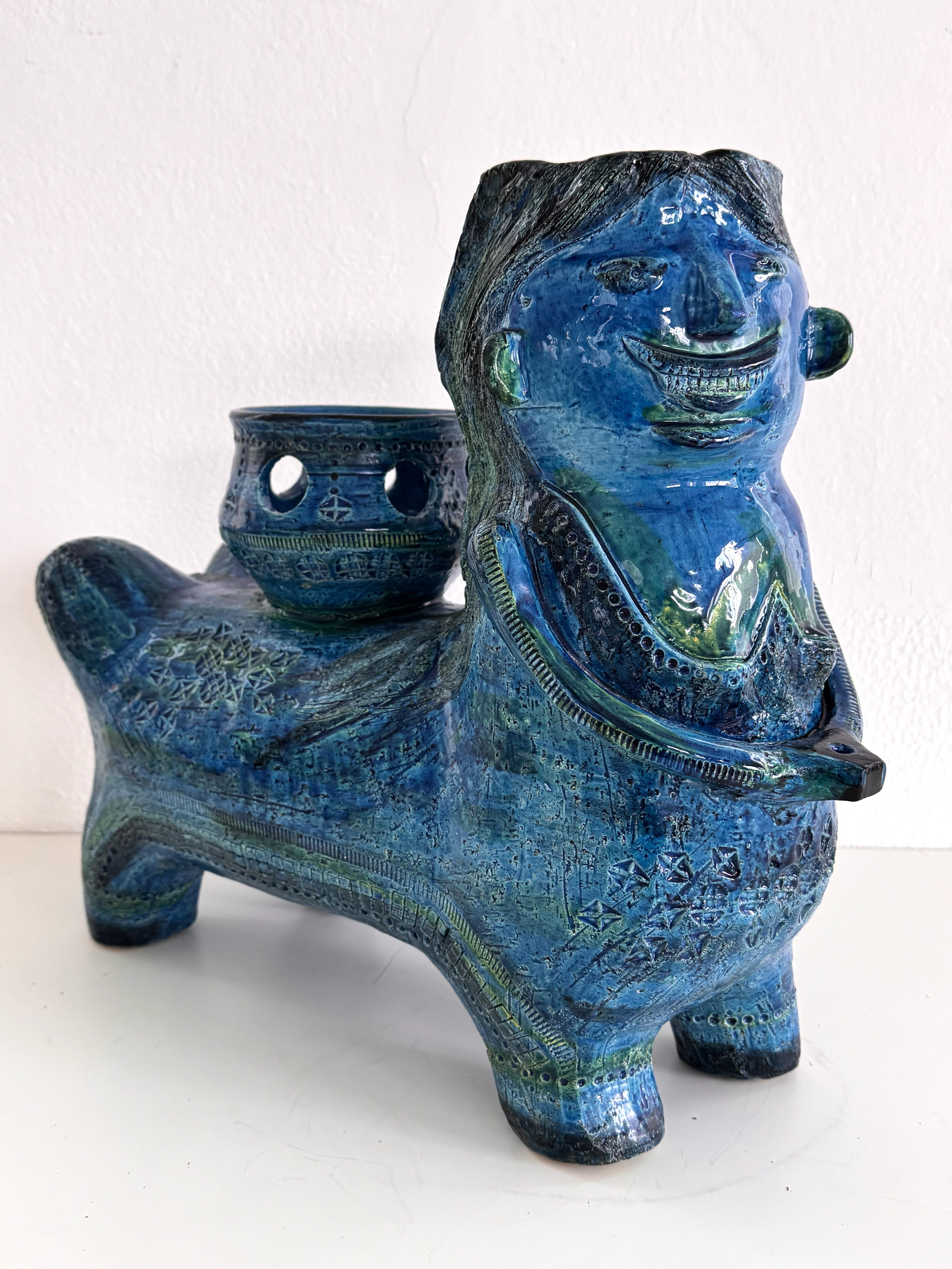 Fait main Aldo Londi pour Bitossi Rimini Sculpture Centaure végétal en céramique Blu, Italie, années 1960 en vente