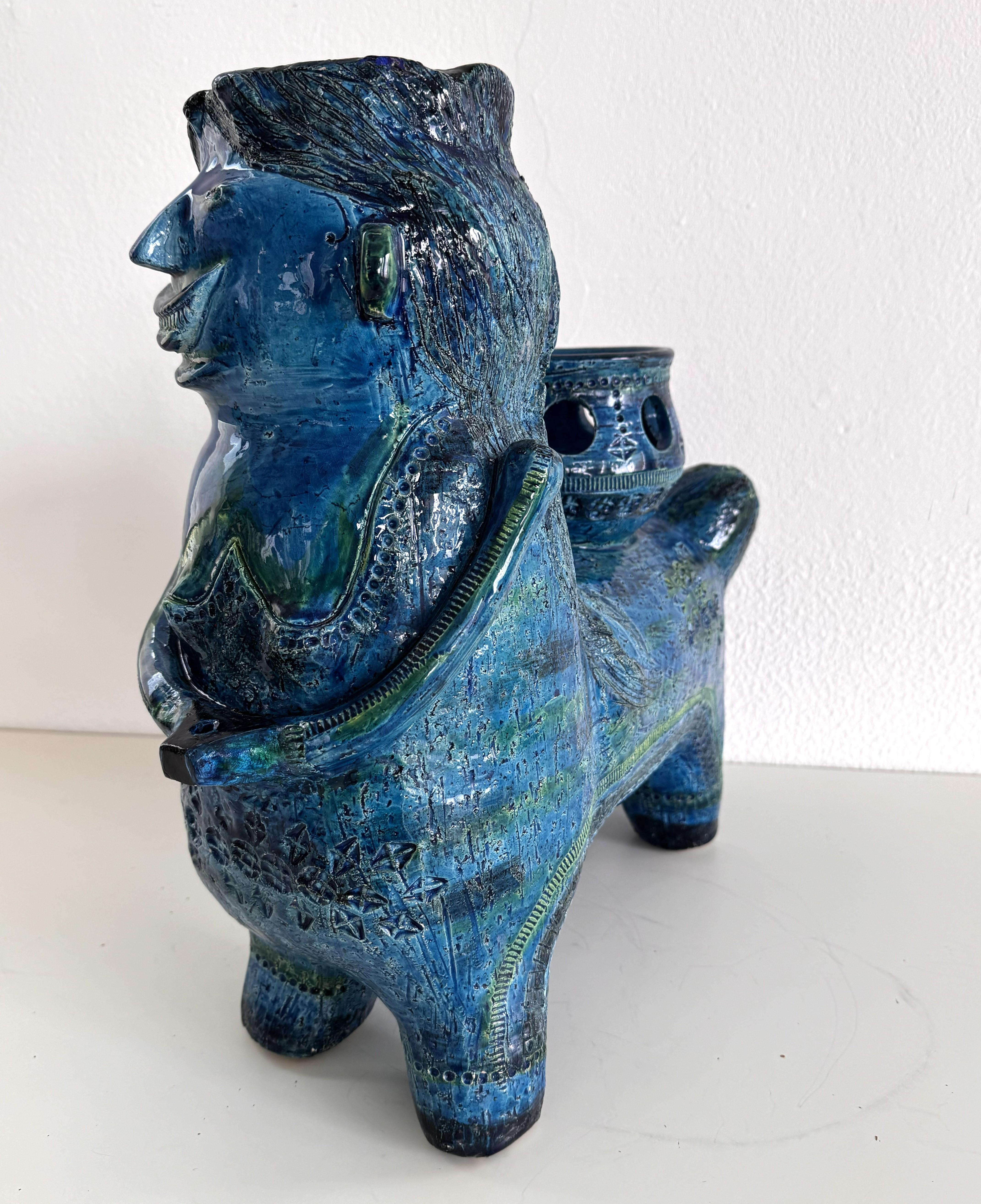 Céramique Aldo Londi pour Bitossi Rimini Sculpture Centaure végétal en céramique Blu, Italie, années 1960 en vente