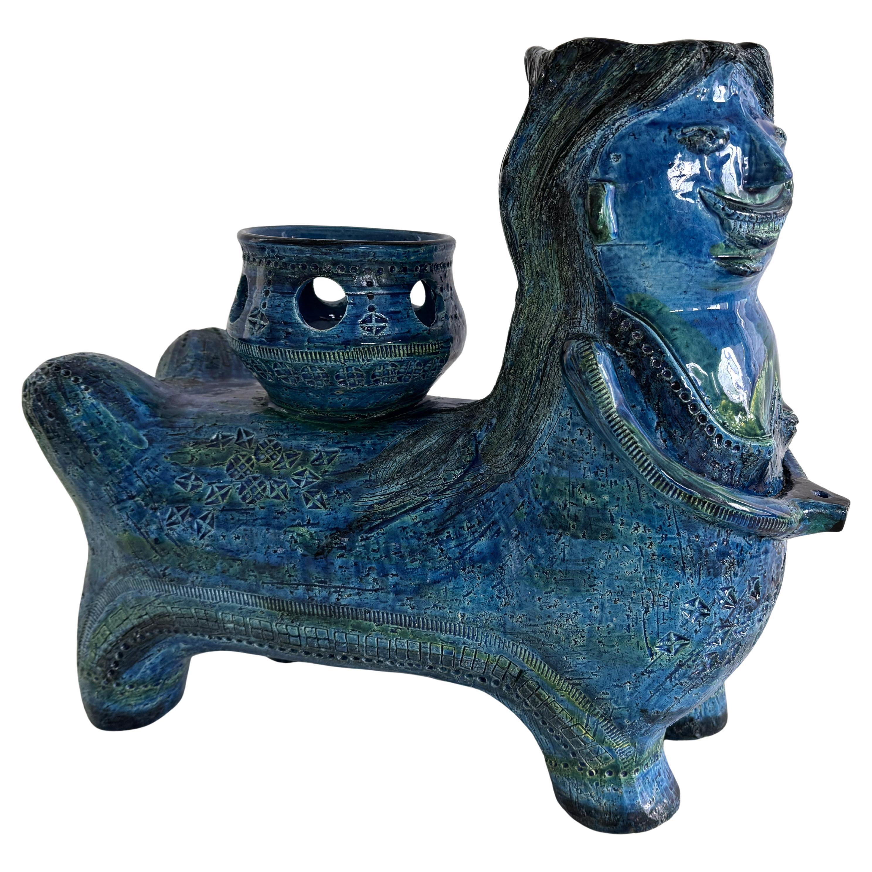 Aldo Londi pour Bitossi Rimini Sculpture Centaure végétal en céramique Blu, Italie, années 1960