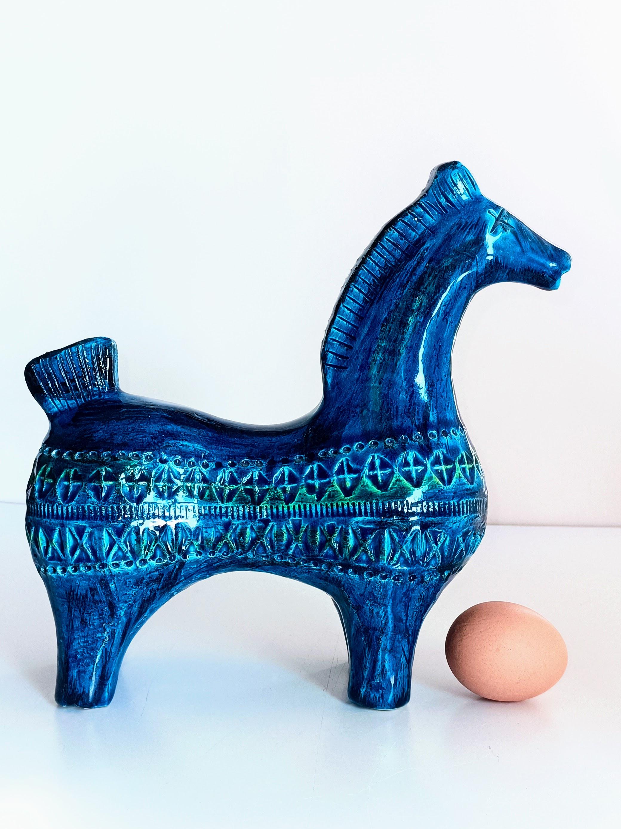 Mid-20th Century Bitossi Rimini Blu by Aldo Londi Large Ceramic Horse 