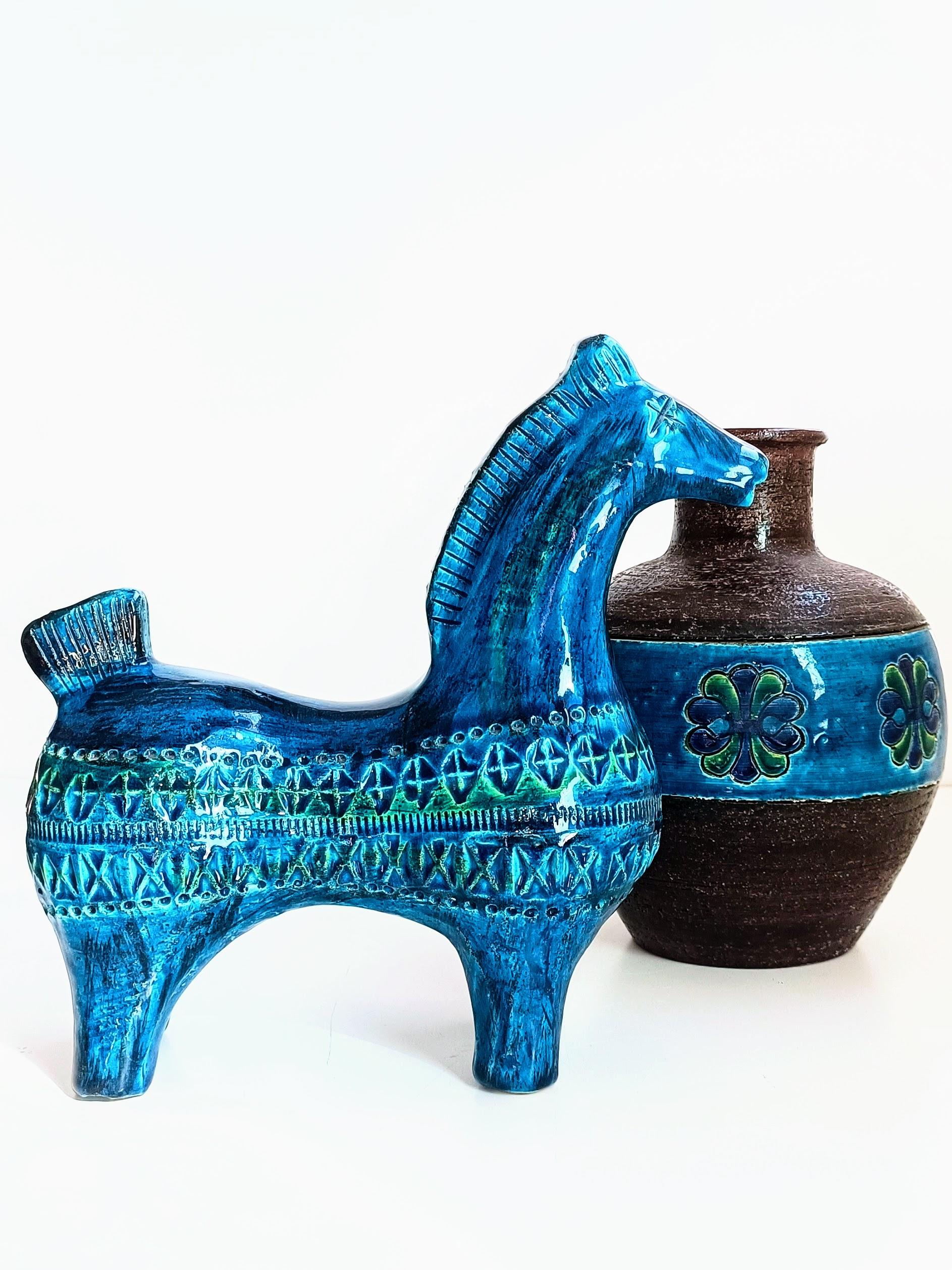 Bitossi Rimini Blu by Aldo Londi Large Ceramic Horse  1