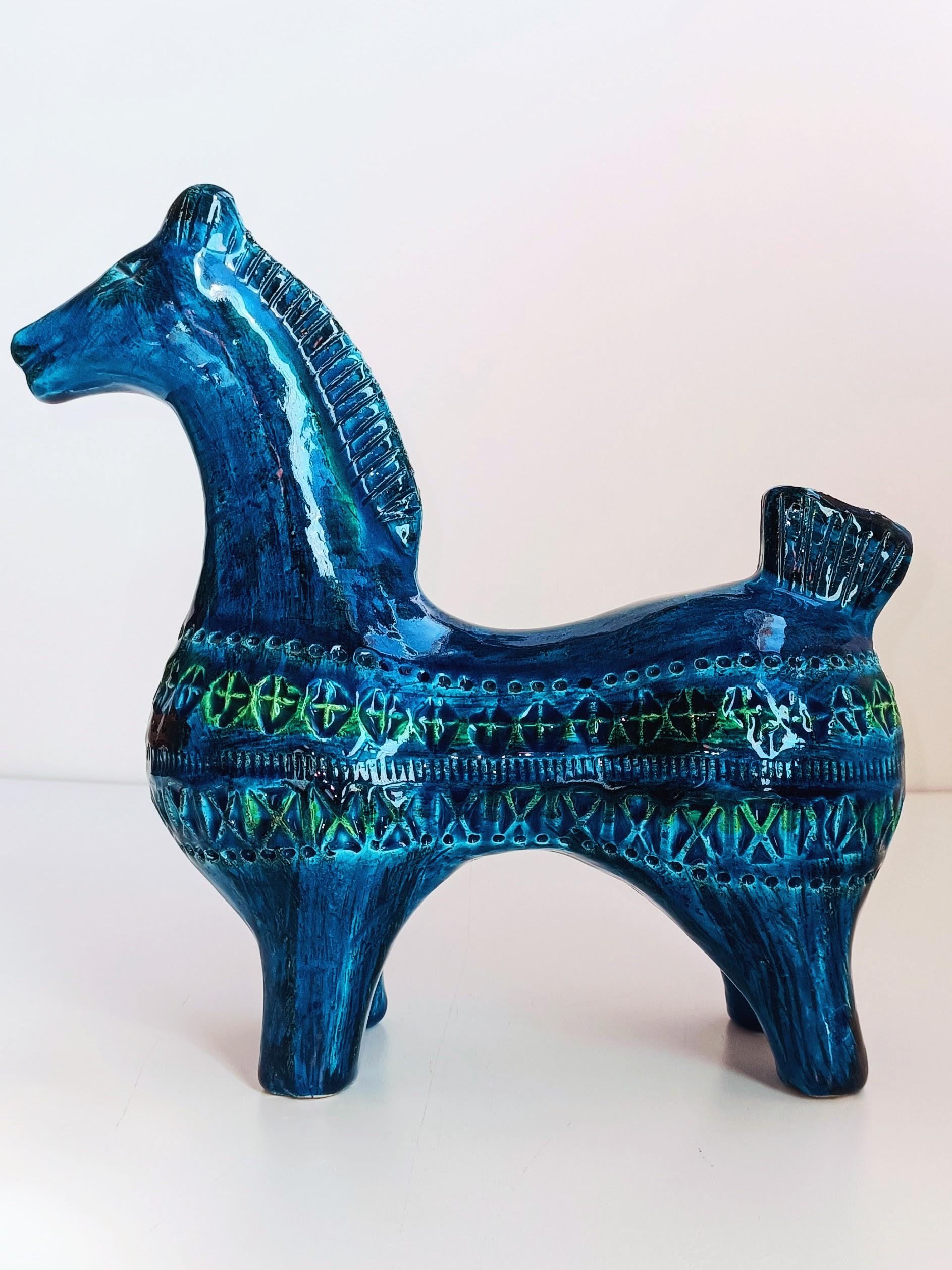 Mid-Century Modern Bitossi Rimini Blu by Aldo Londi Large Ceramic Horse 